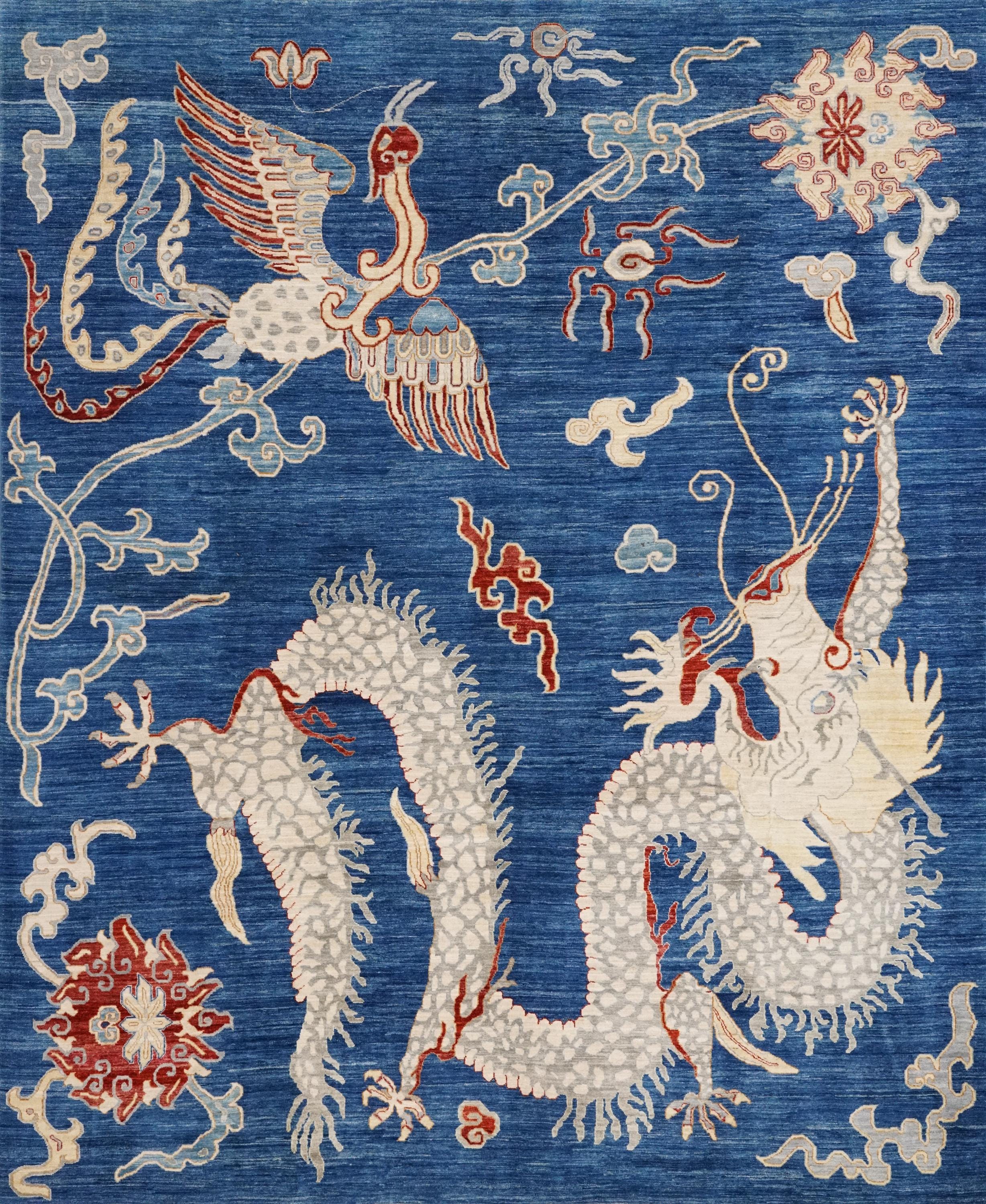 8x10 Ft Blue Dragon Rug - Afghan Oriental Area Rug