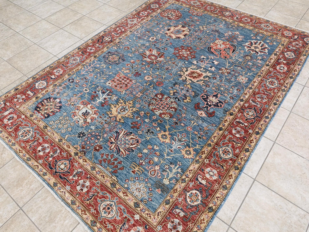 6x9 Ft Red & Blue  Serapi Rug - Afghan Oriental Rug - Persian Design