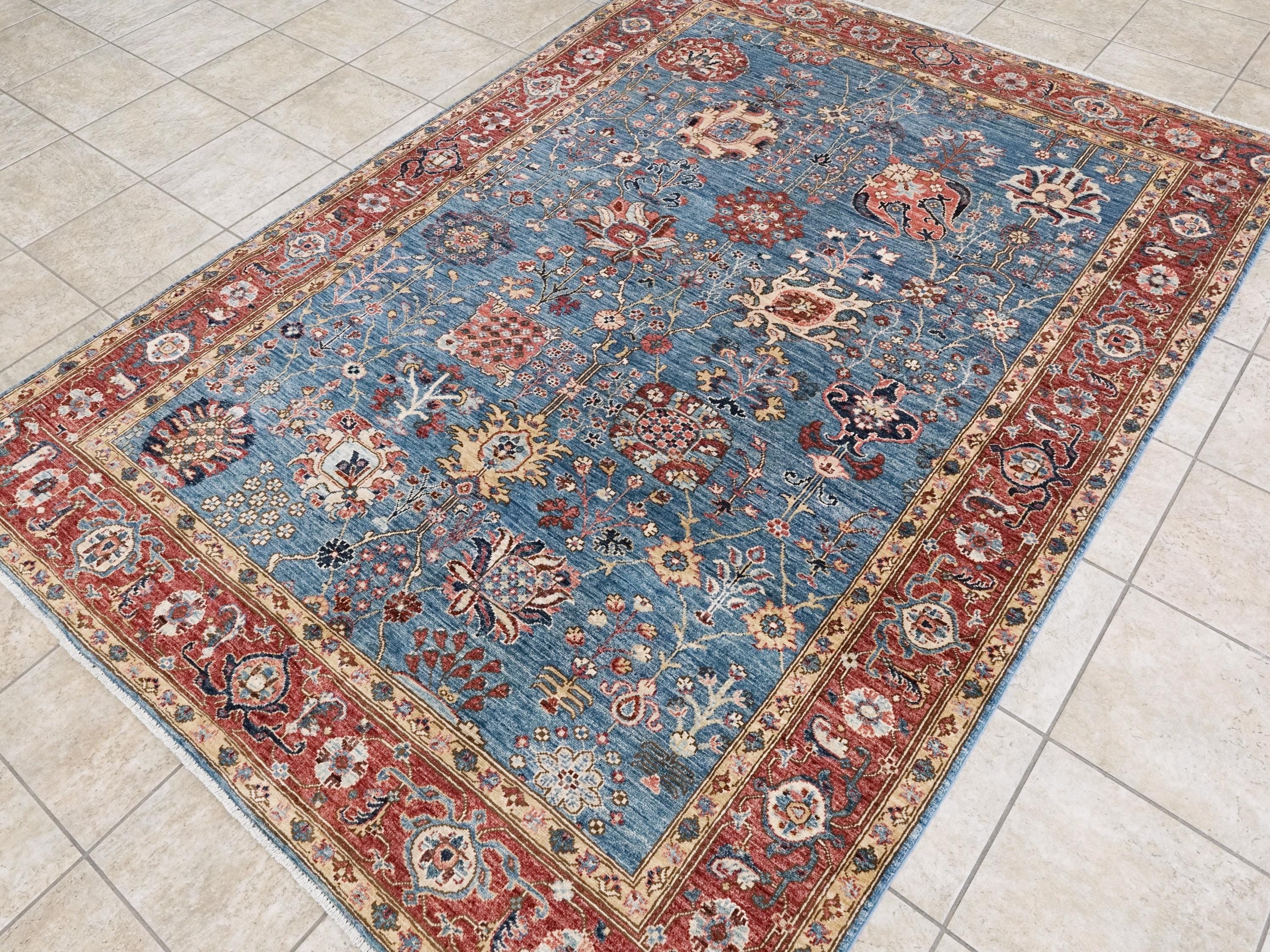 6x9 Ft Red & Blue  Serapi Rug - Afghan Oriental Rug - Persian Design