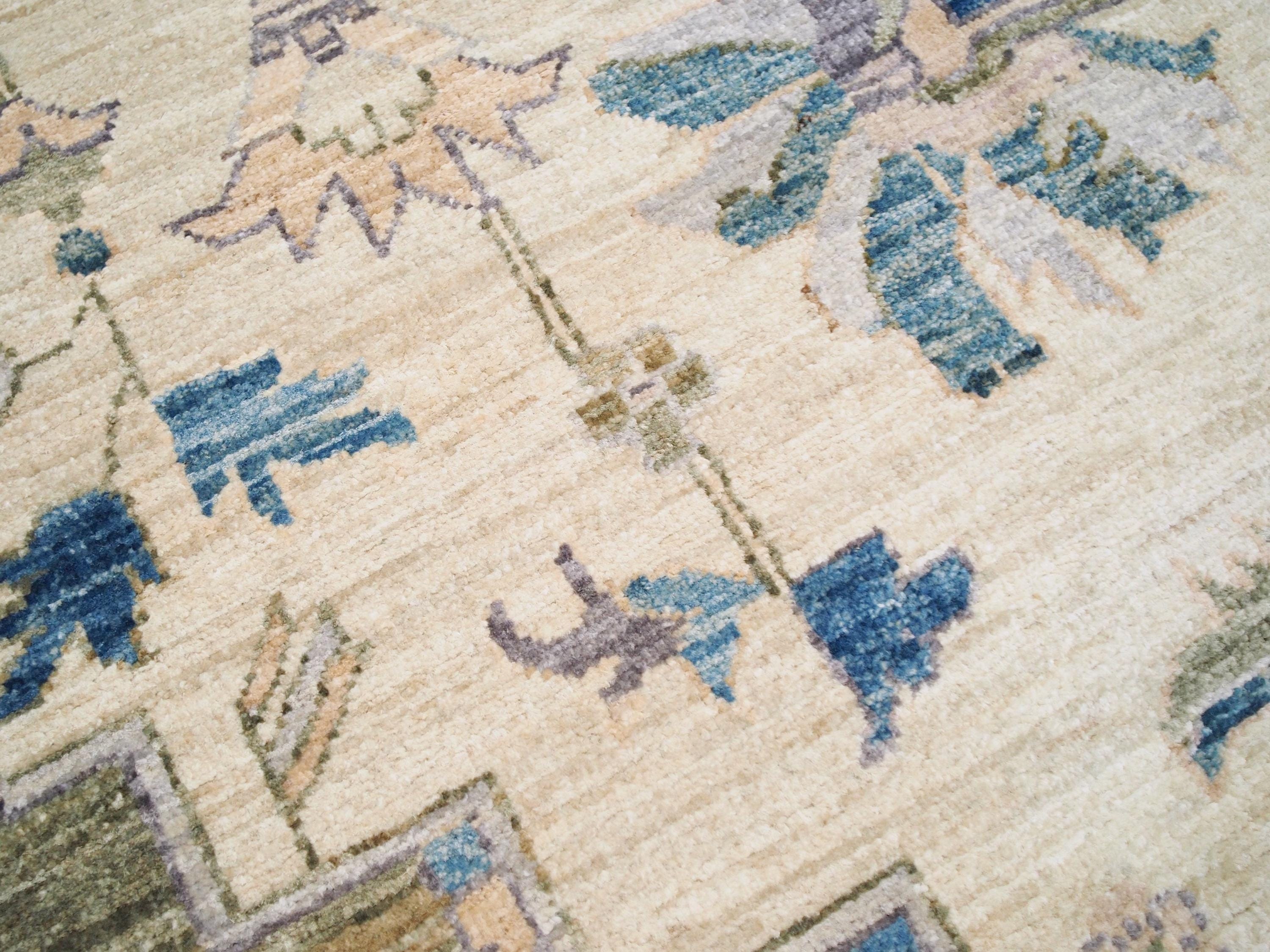 4x6 Ft Blue & Beige Heriz Rug - Hand Knotted Oriental Rug