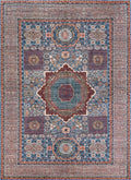 6x9 Ft Blue Mamluk Rug - Hand Knotted Afghan Wool Rug - Geometric Design