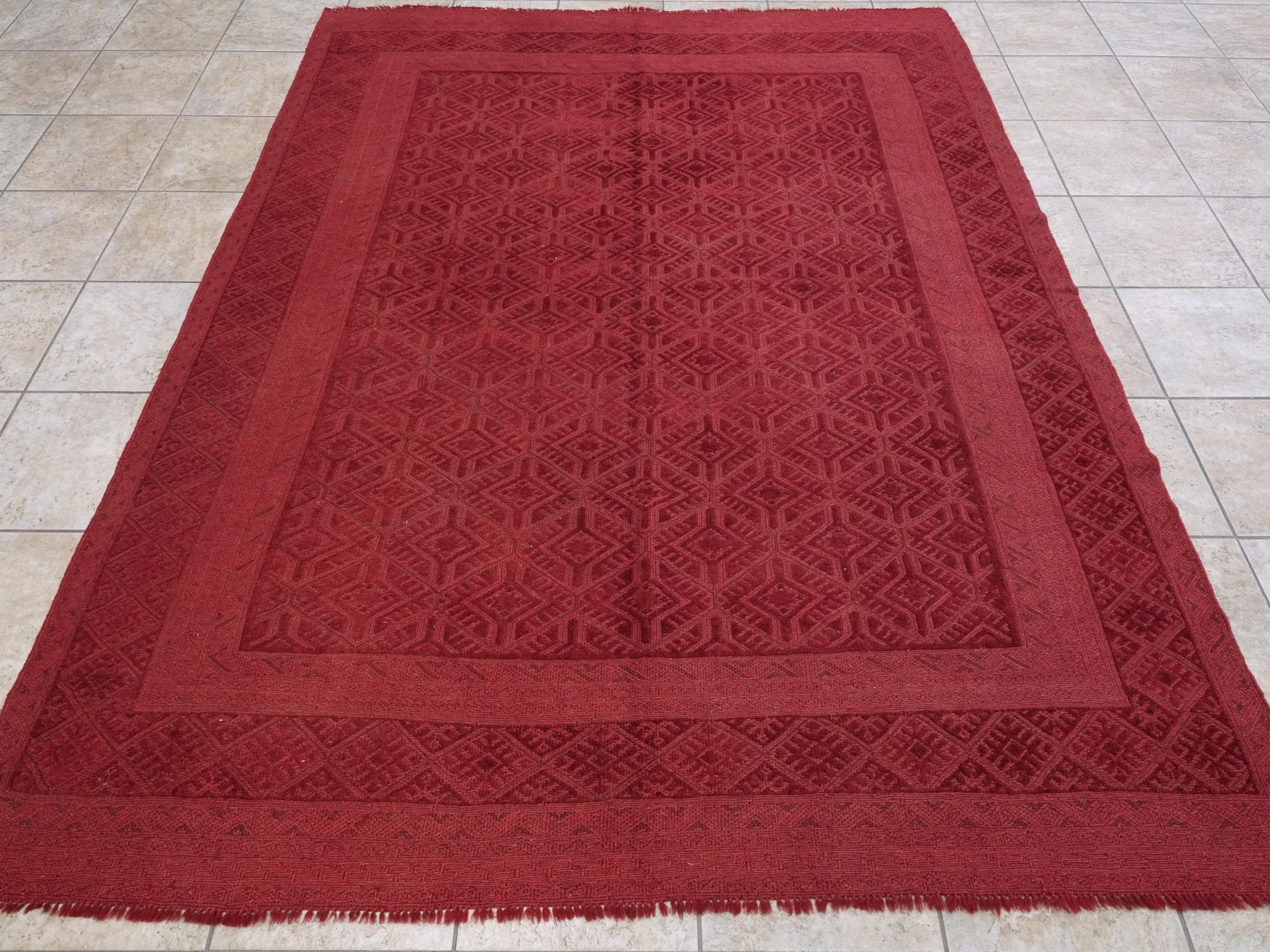 Red Tribal Kilim Rug - 6x8 Ft Hand-Knotted Afghan Wool, Vintage
