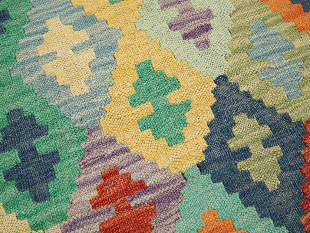 10 Ft Colorful Kilim Runner Rug - Traditional Afghan Flat Weave