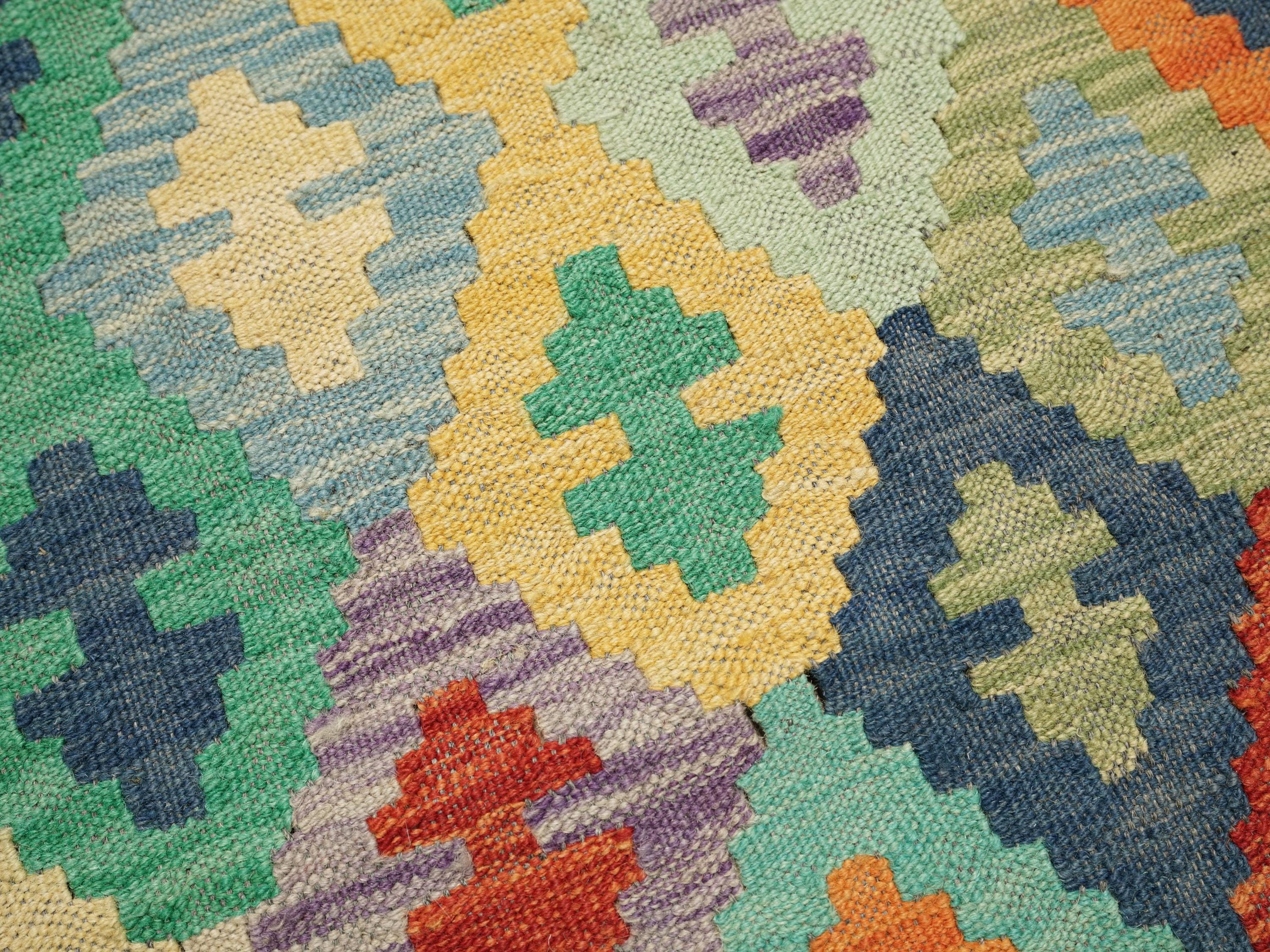 10 Ft Colorful Kilim Runner Rug - Traditional Afghan Flat Weave