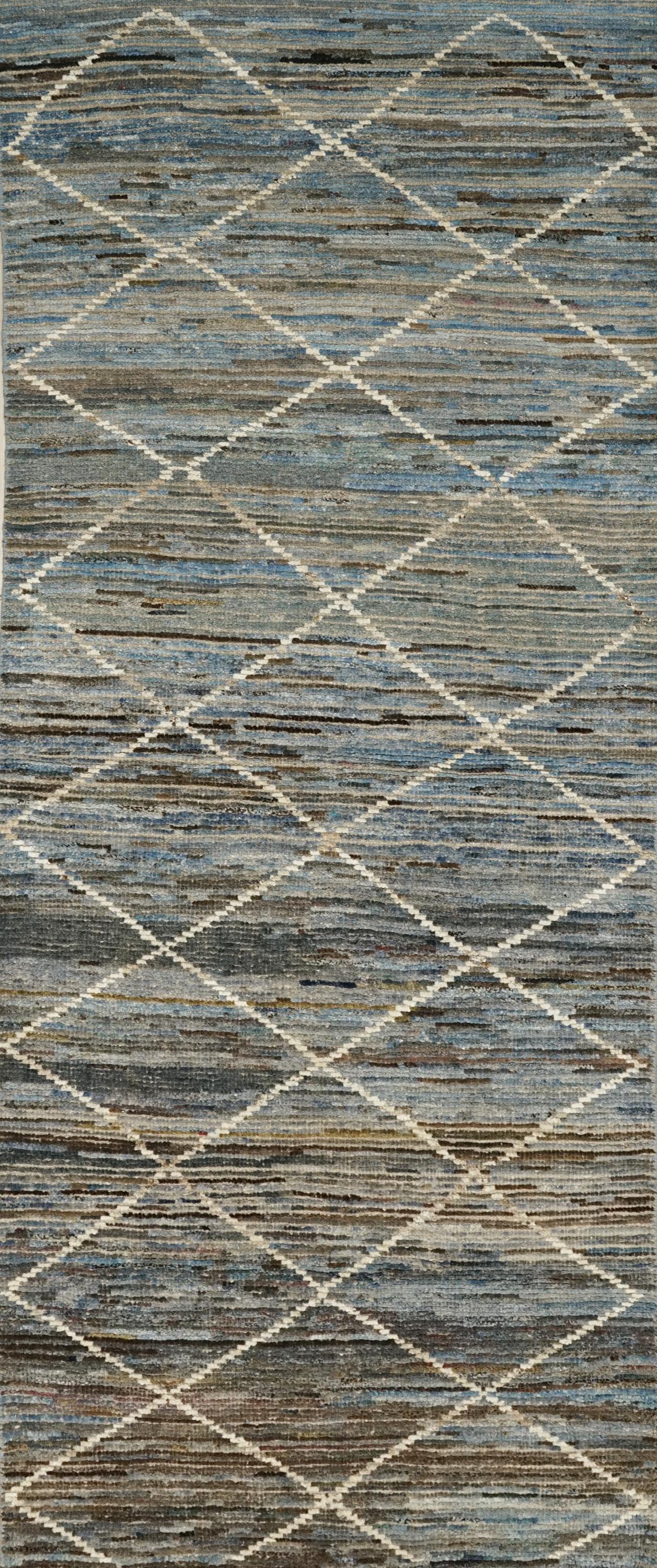 10 Ft Blue Moroccan Runner Rug - Afghan Handmade Wool Rug