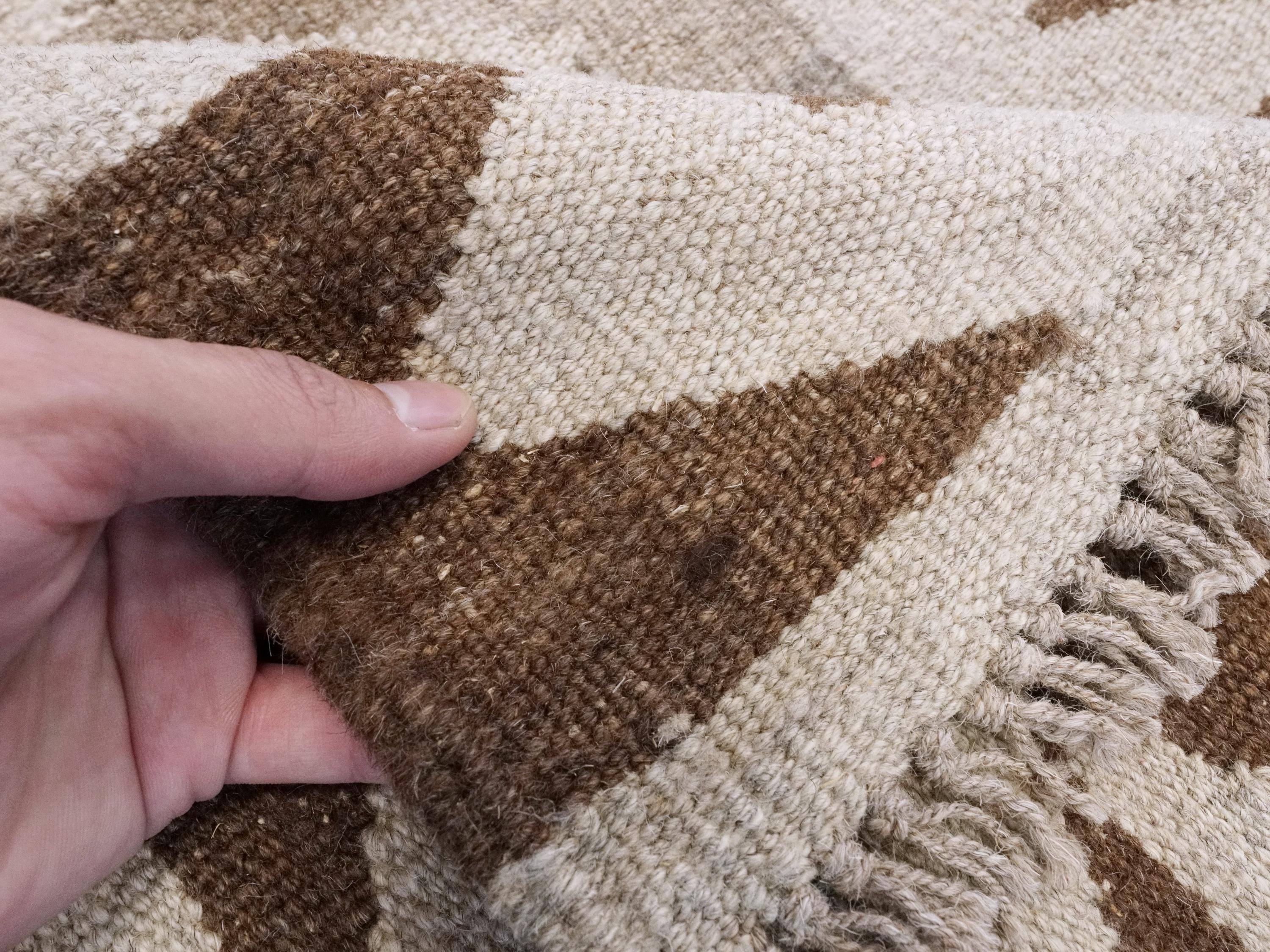 8x10 Ft Brown & Beige Kilim Rug - Flat Weave Area Rug - Geometric Design