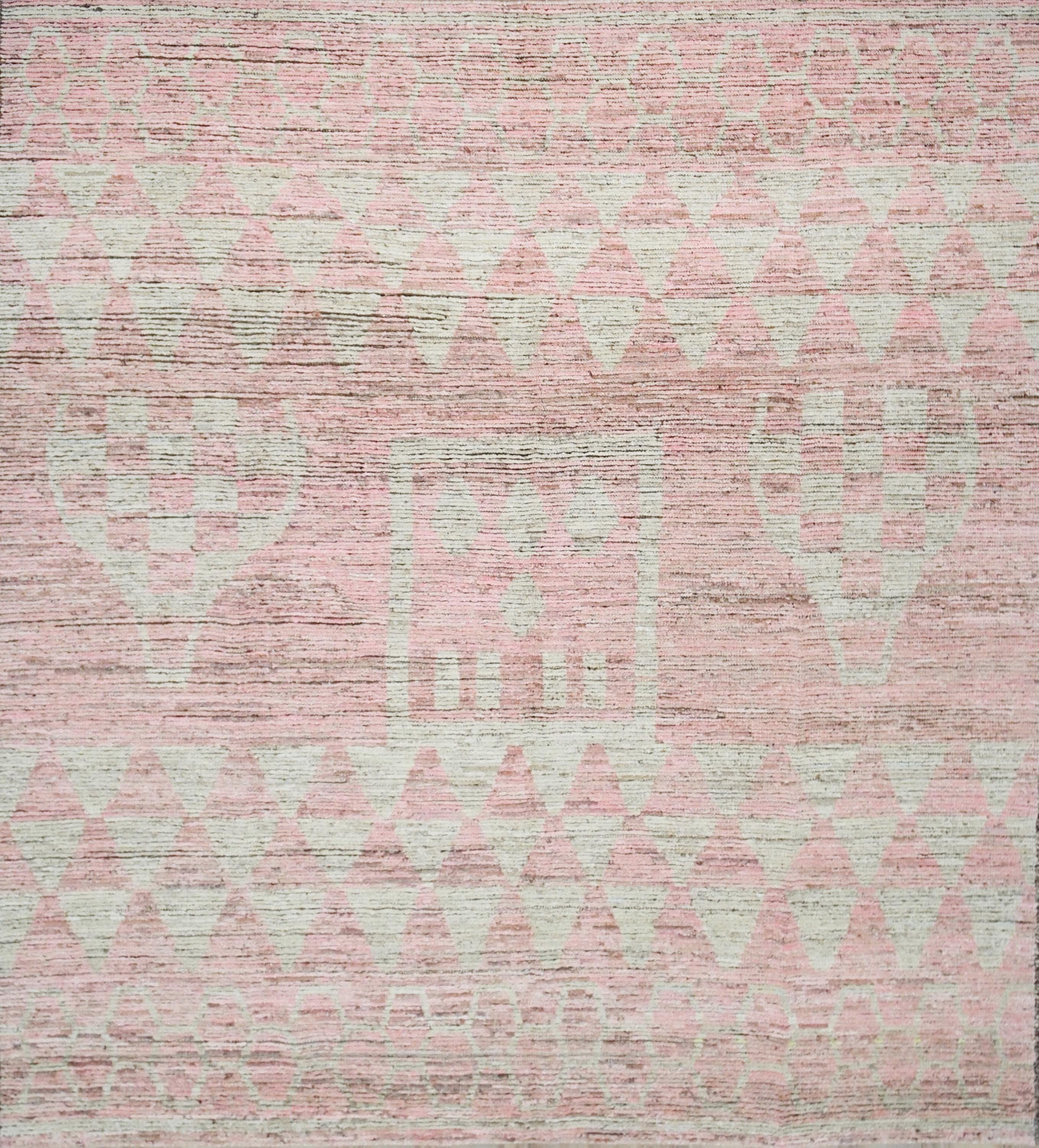 8x9 Ft Pink Moroccan Rug - Handmade Wool Area Rug