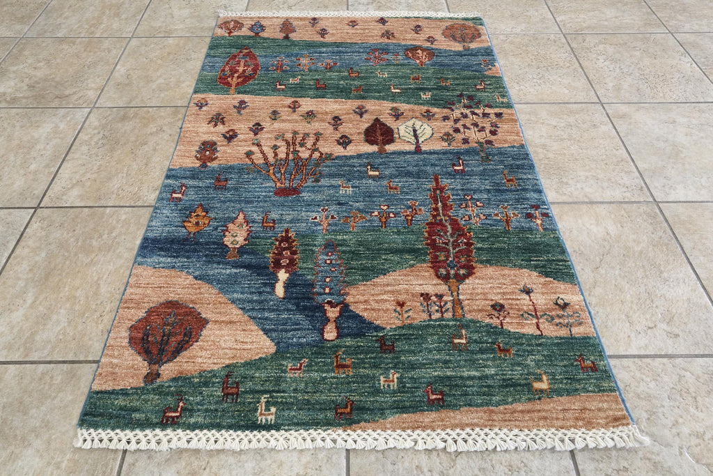 3x4 Ft Hand Knotted Wool Gabbeh Rug - Traditional Oriental Landscape