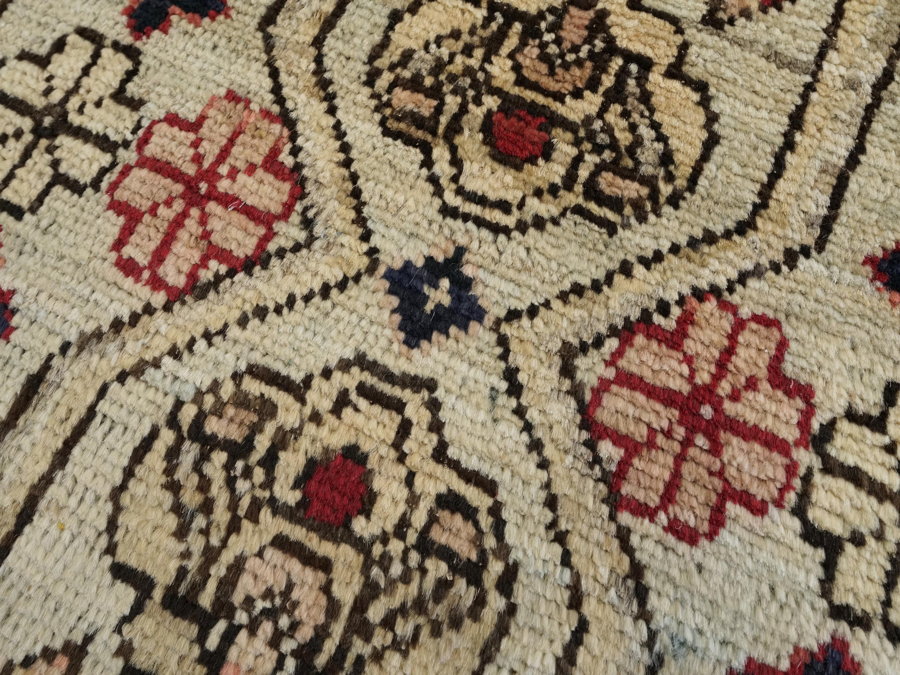 1x2 Ft Hand Knotted Beige Serapi Rug - Ghazni Wool Floral Rug