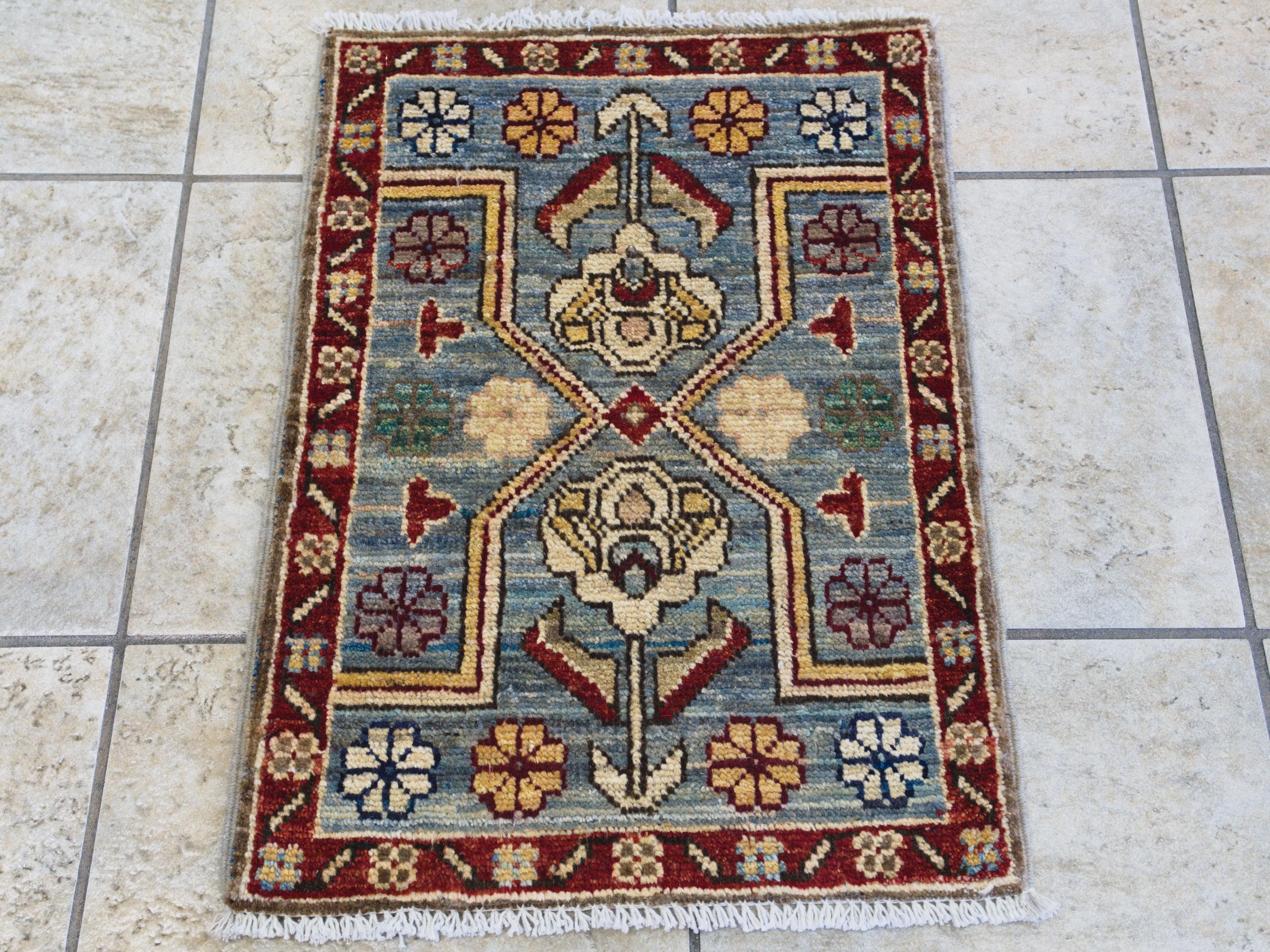 1x2 Ft Blue & Red Heriz Rug - Wool Accent Rug