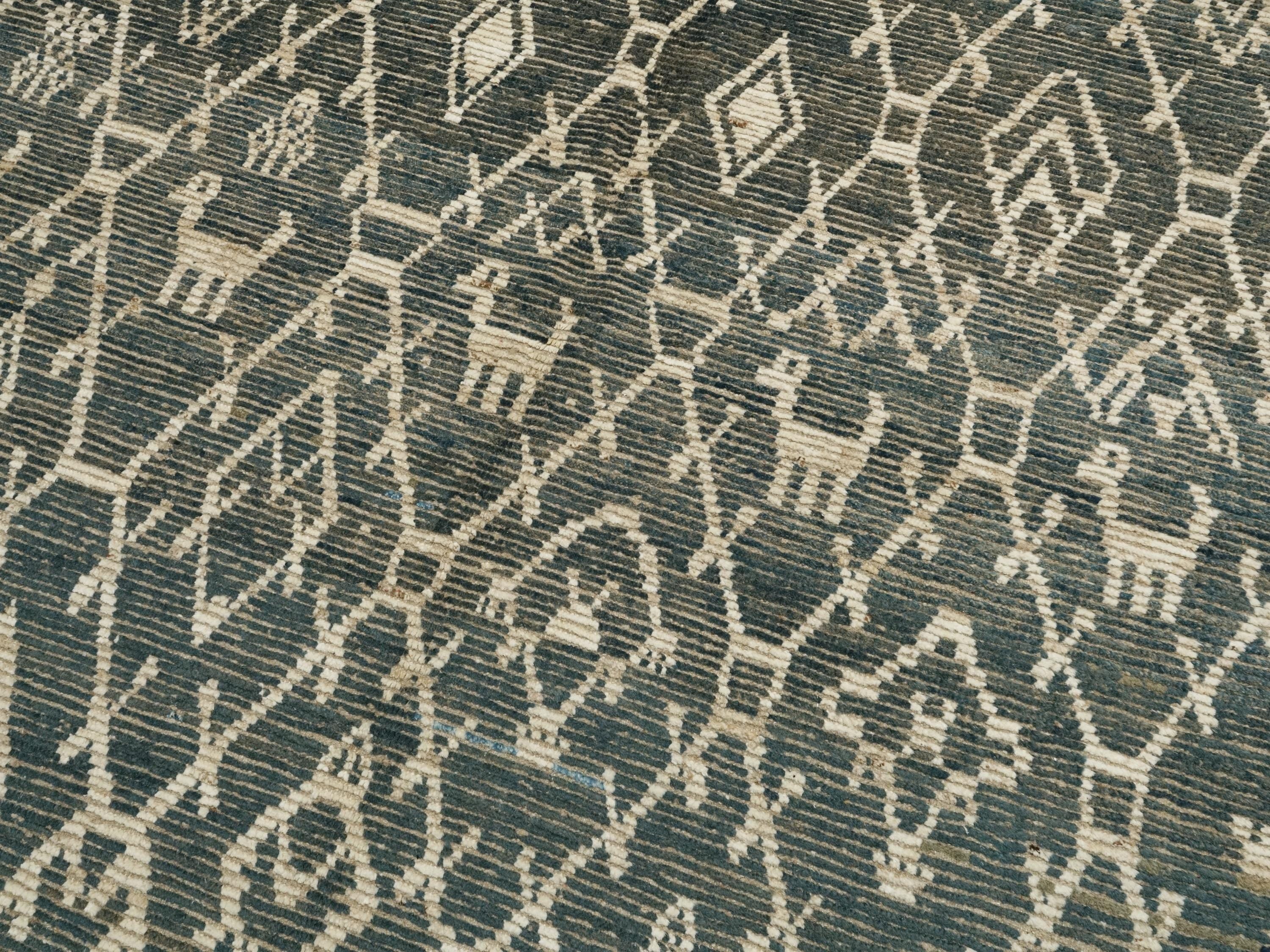 7x7 Ft Blue Moroccan Rug - Afghan Handmade Square Rug