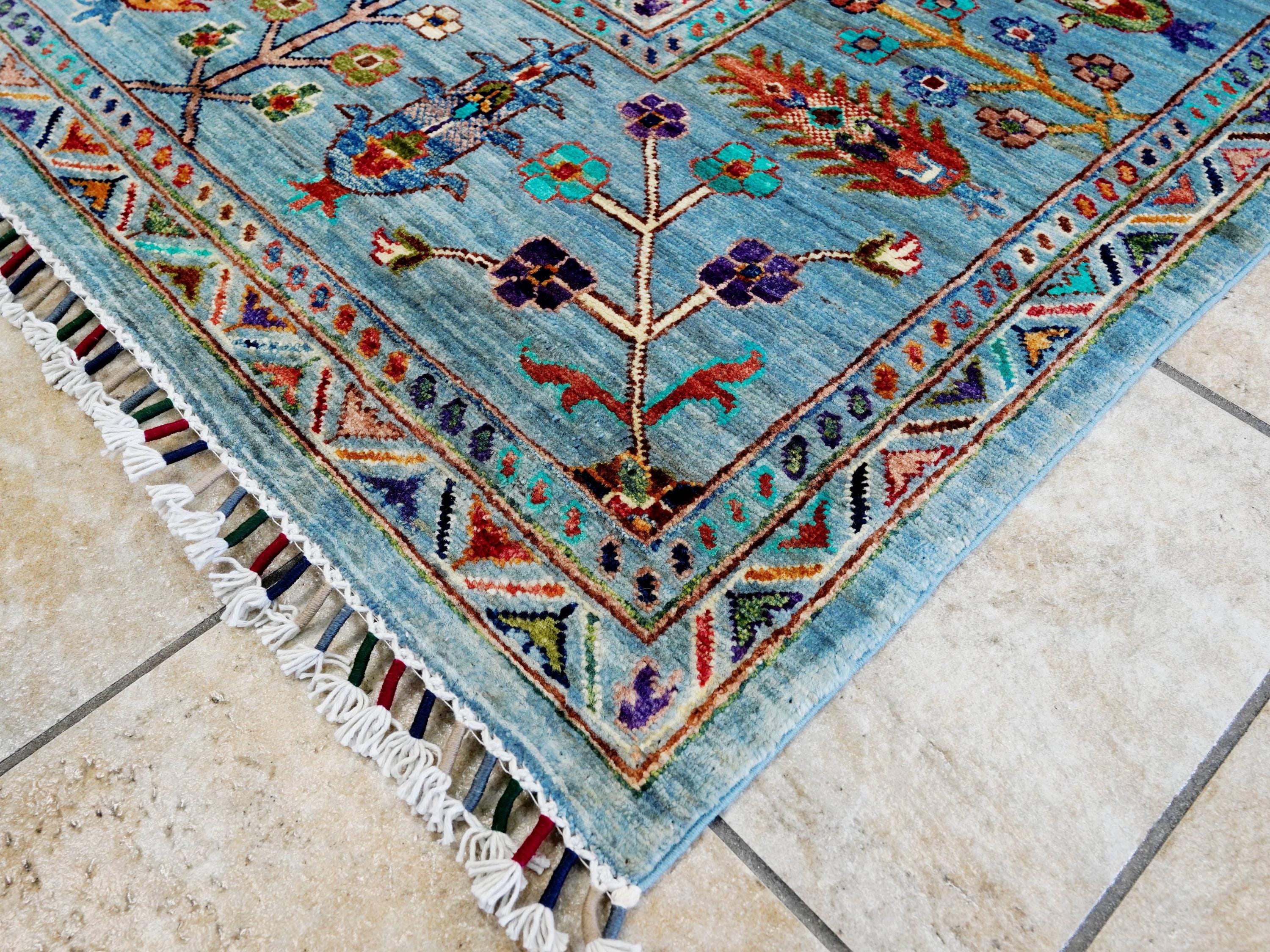 8x10 Ft Blue Sultani Rug - Hand Knotted Oriental Rug - Afghan Design