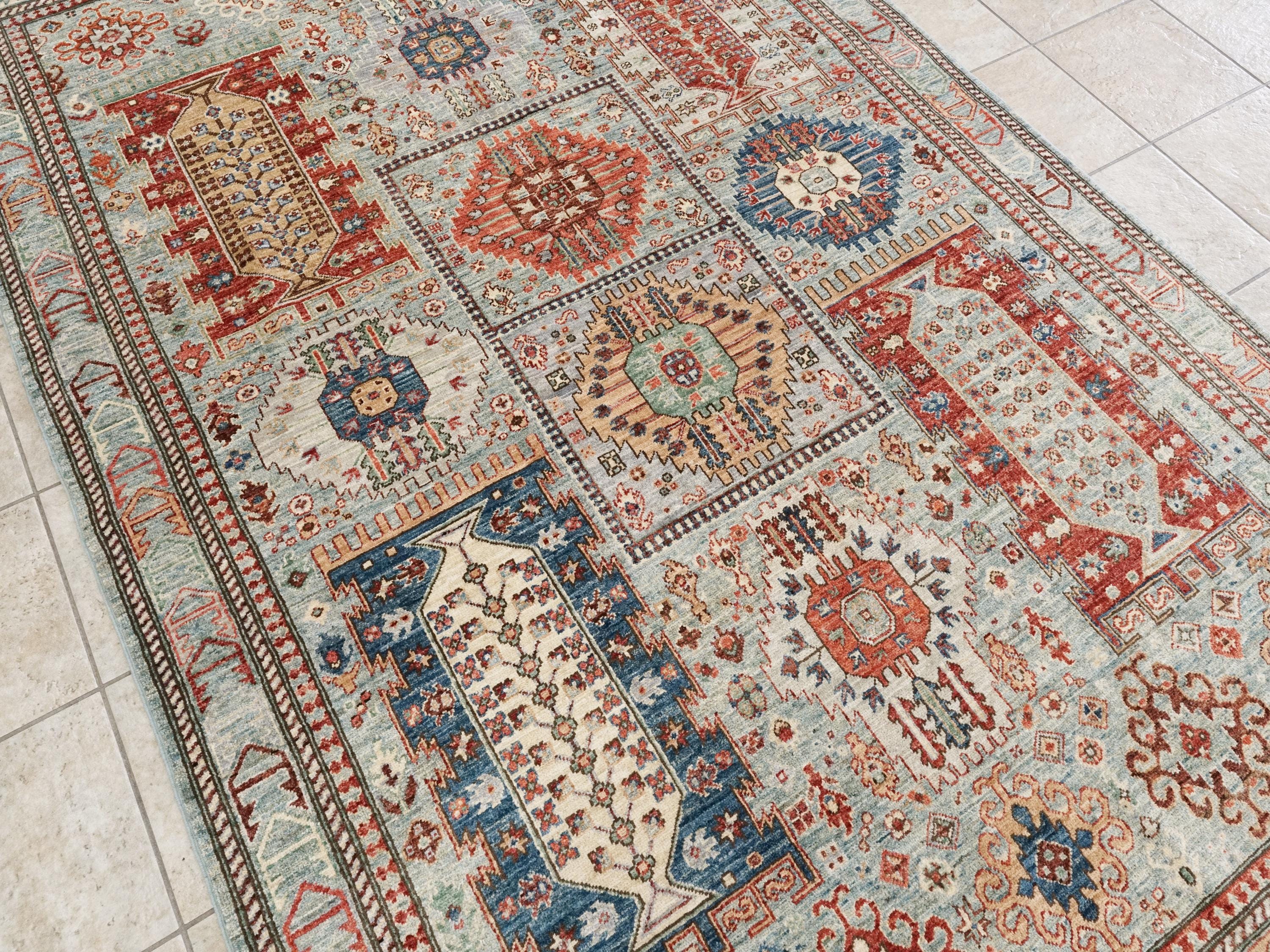 6x9 Ft Light Green Heriz Rug - Traditional Afghan Wool Rug