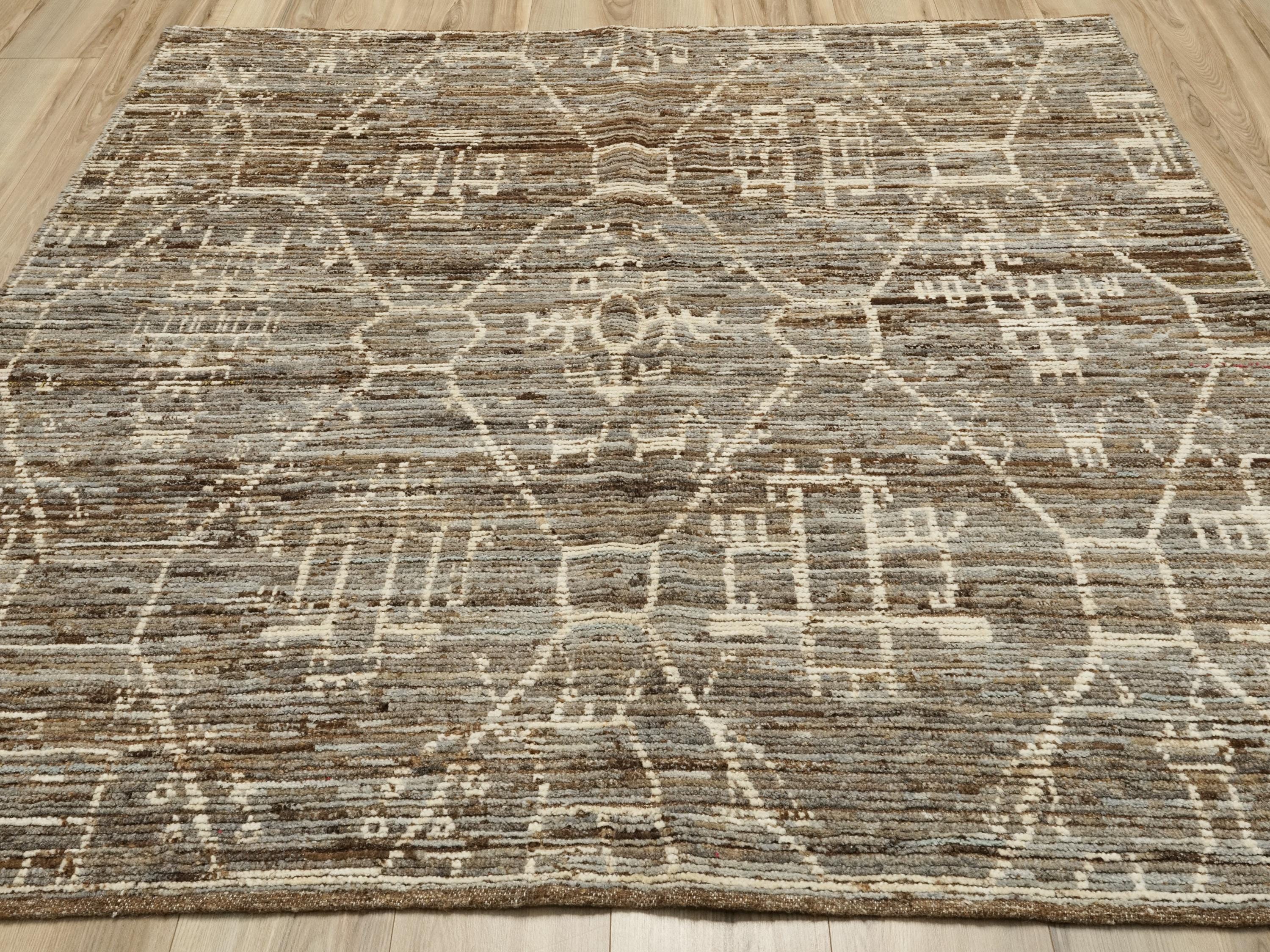 6x6 Ft Brown Moroccan Rug - Afghan Handmade Area Rug