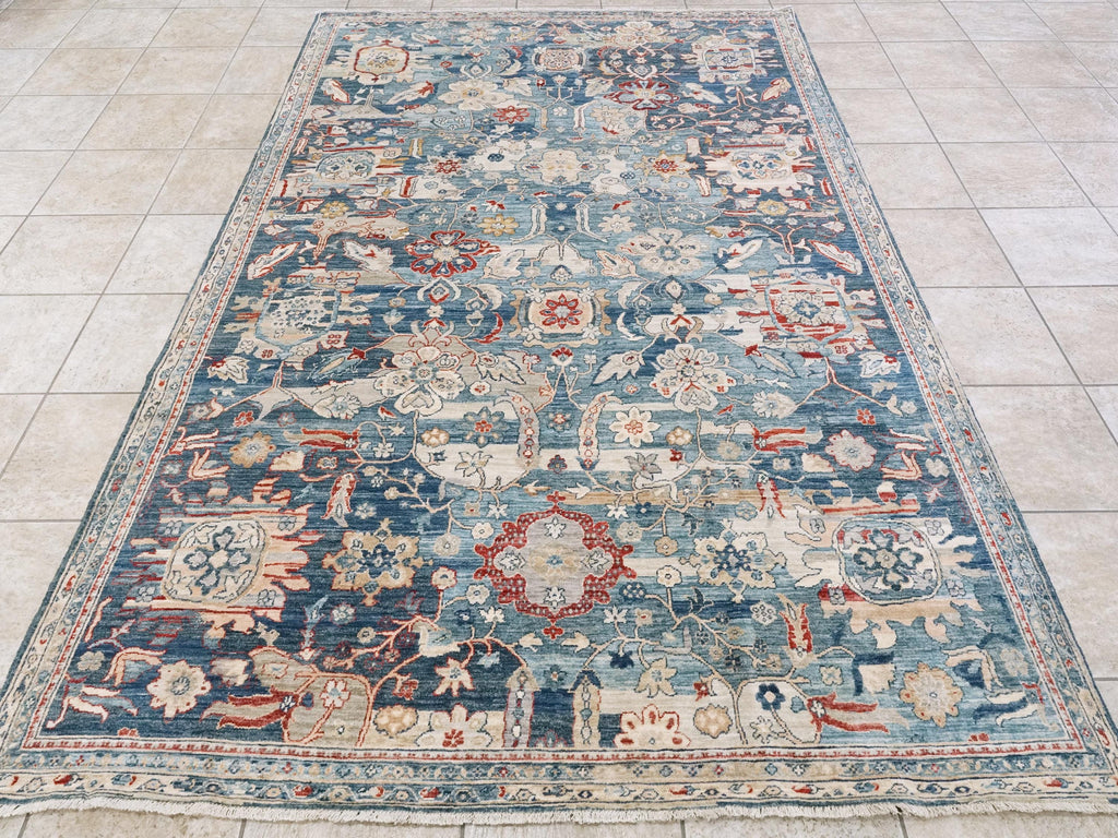 6x9 Ft Blue Serapi Rug - Afghan Wool Oriental Rug - All over Floral Design