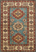 3x4 Ft Light Blue Kazak Rug - Afghan Wool Area Rug