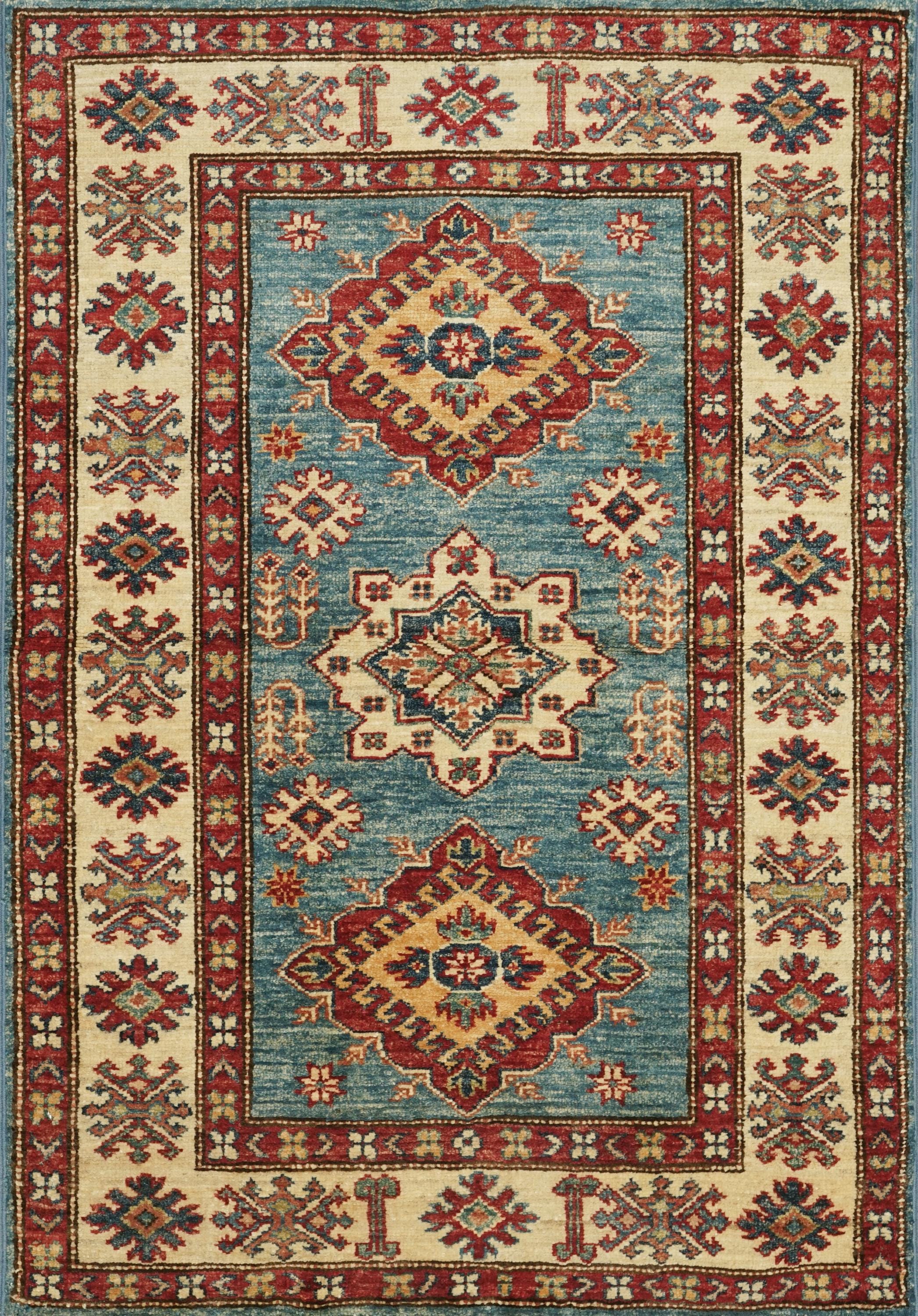 3x4 Ft Light Blue Kazak Rug - Afghan Wool Area Rug
