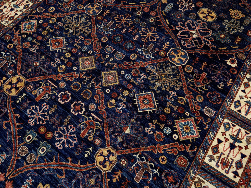 8x10 Ft Blue & Beige Heriz Rug - Hand Knotted Oriental Wool Rug