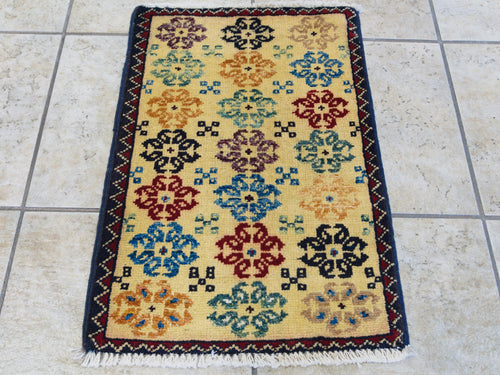 1x2 Ft Beige Serapi Rug - Floral Accent Rug