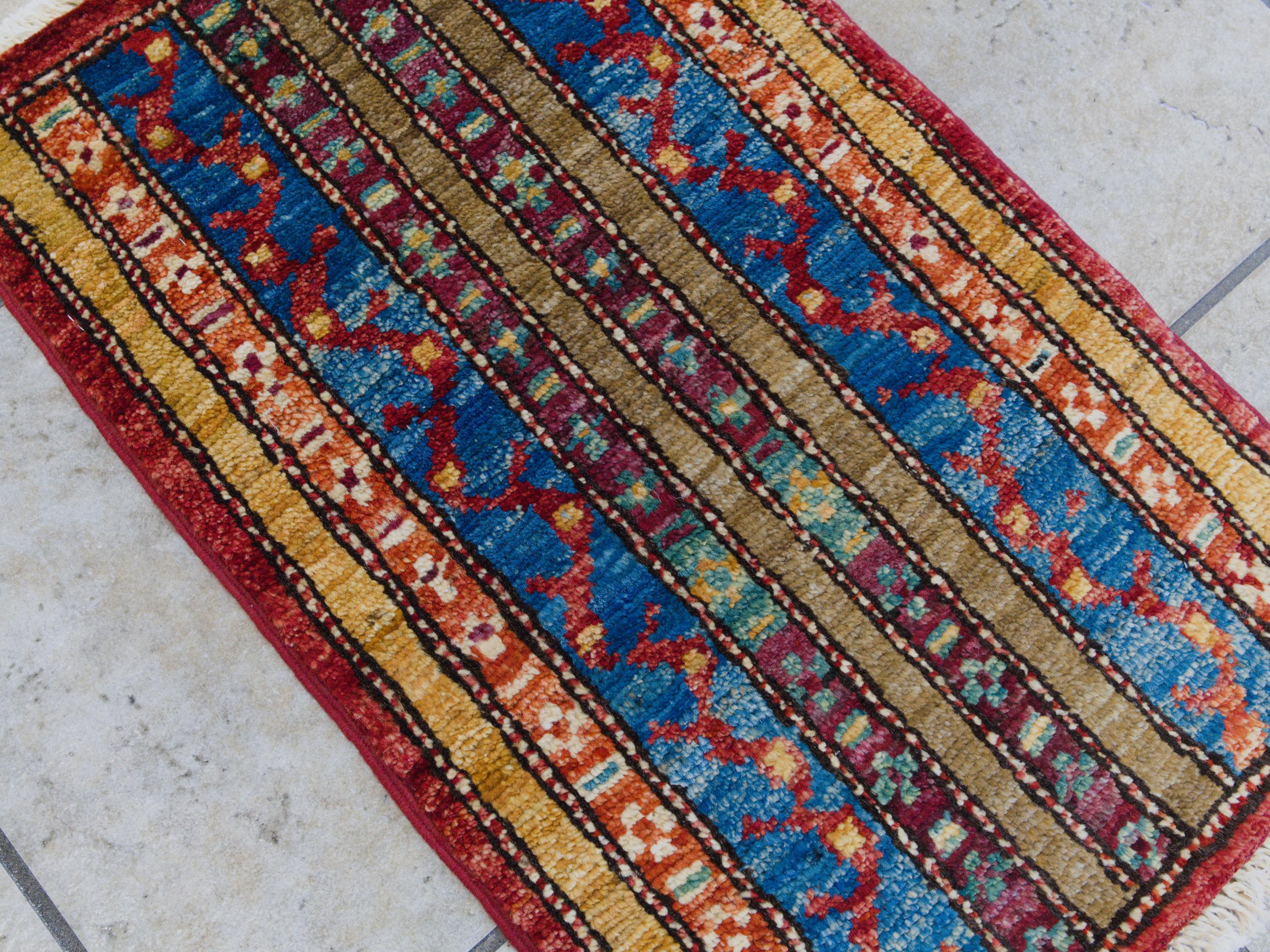 1x2 Ft Blue Khorjin Rug - Wool Accent Rug