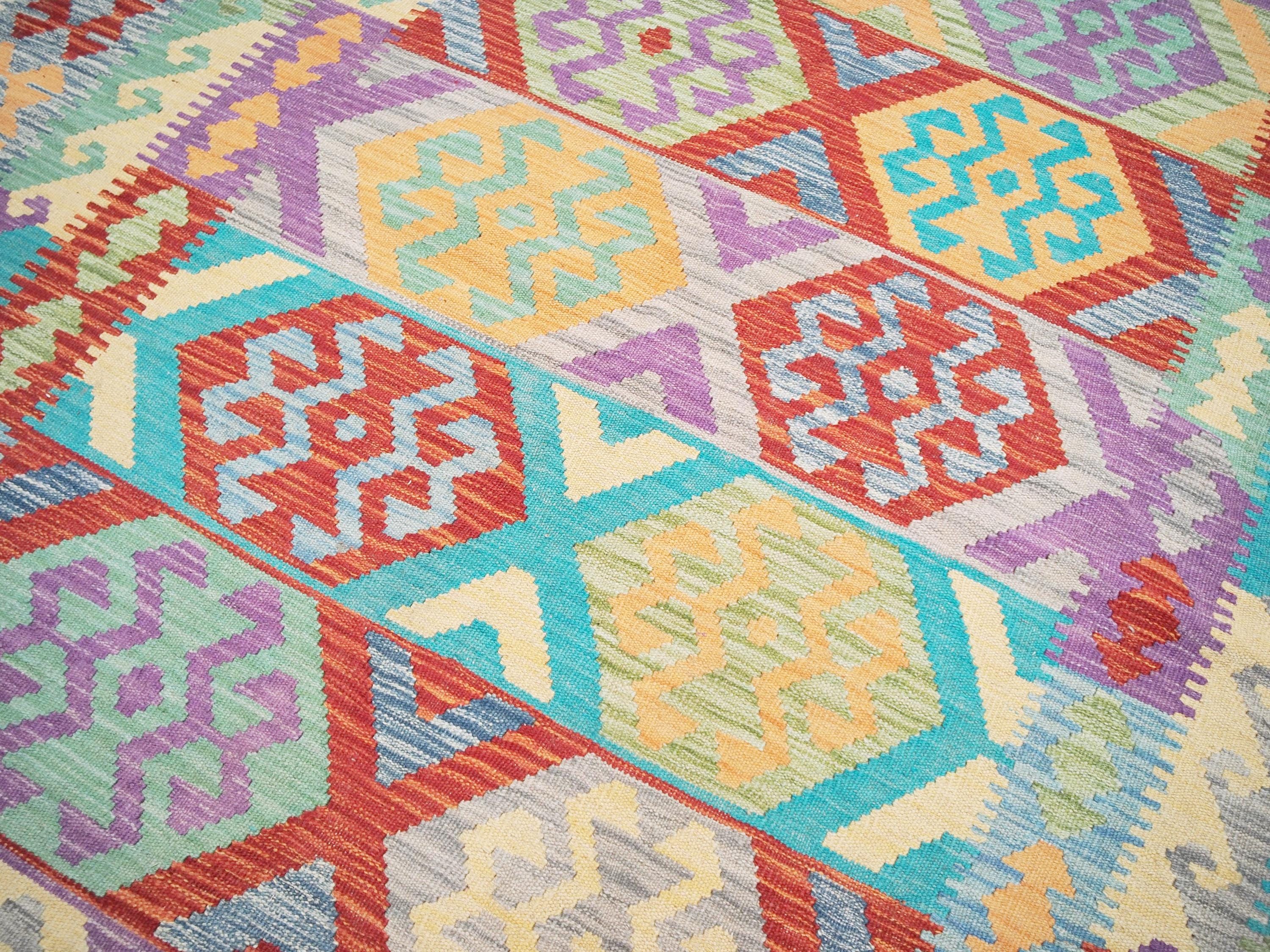 7x10 Ft Purple Kilim Rug - Flat Weave Afghan Rug