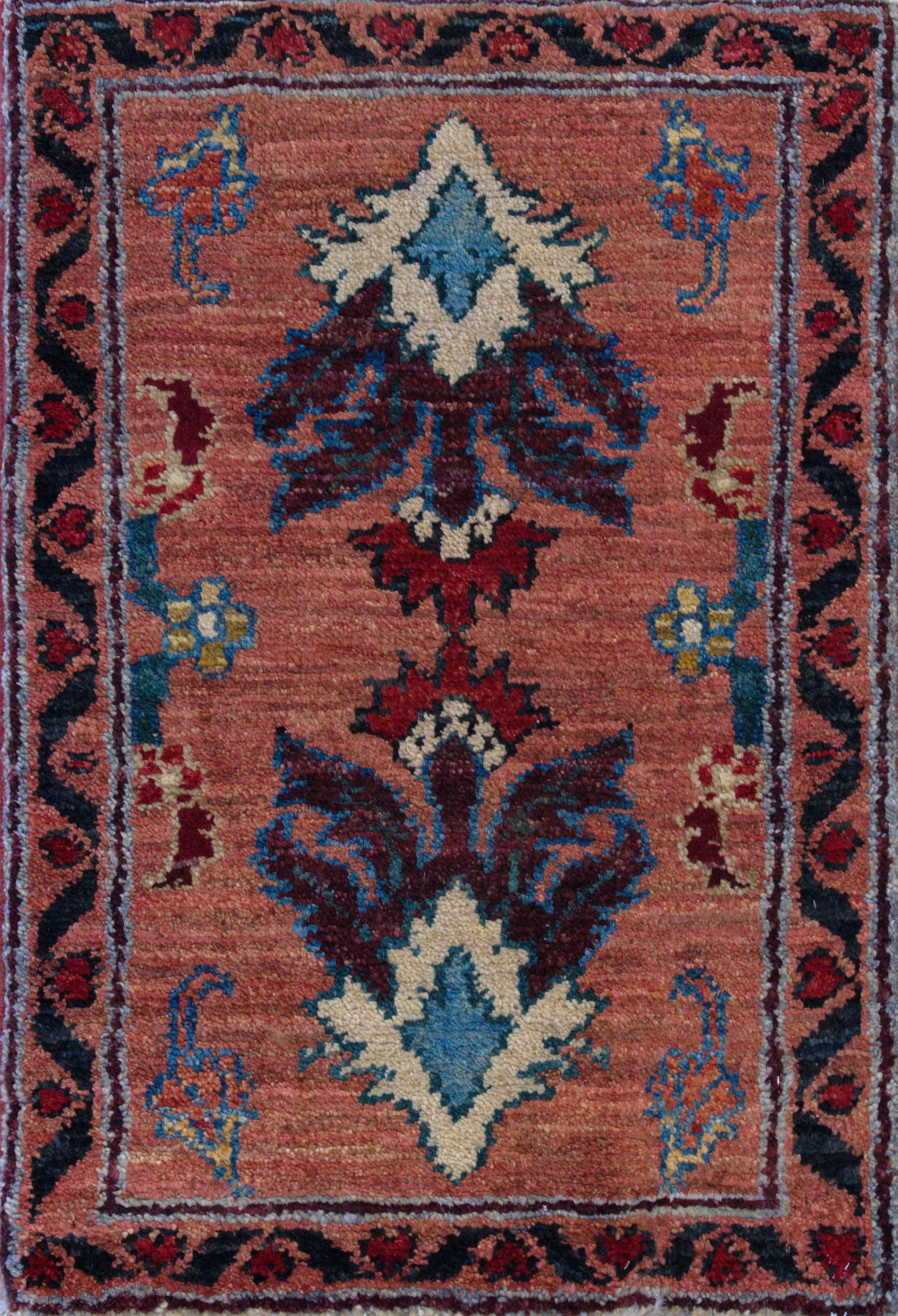 1x2 Ft Orange Serapi Rug - Floral Accent Rug