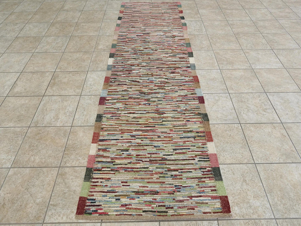 10 Ft Colorful Moroccan Runner Rug - Hand Knotted Wool Hallway Rug