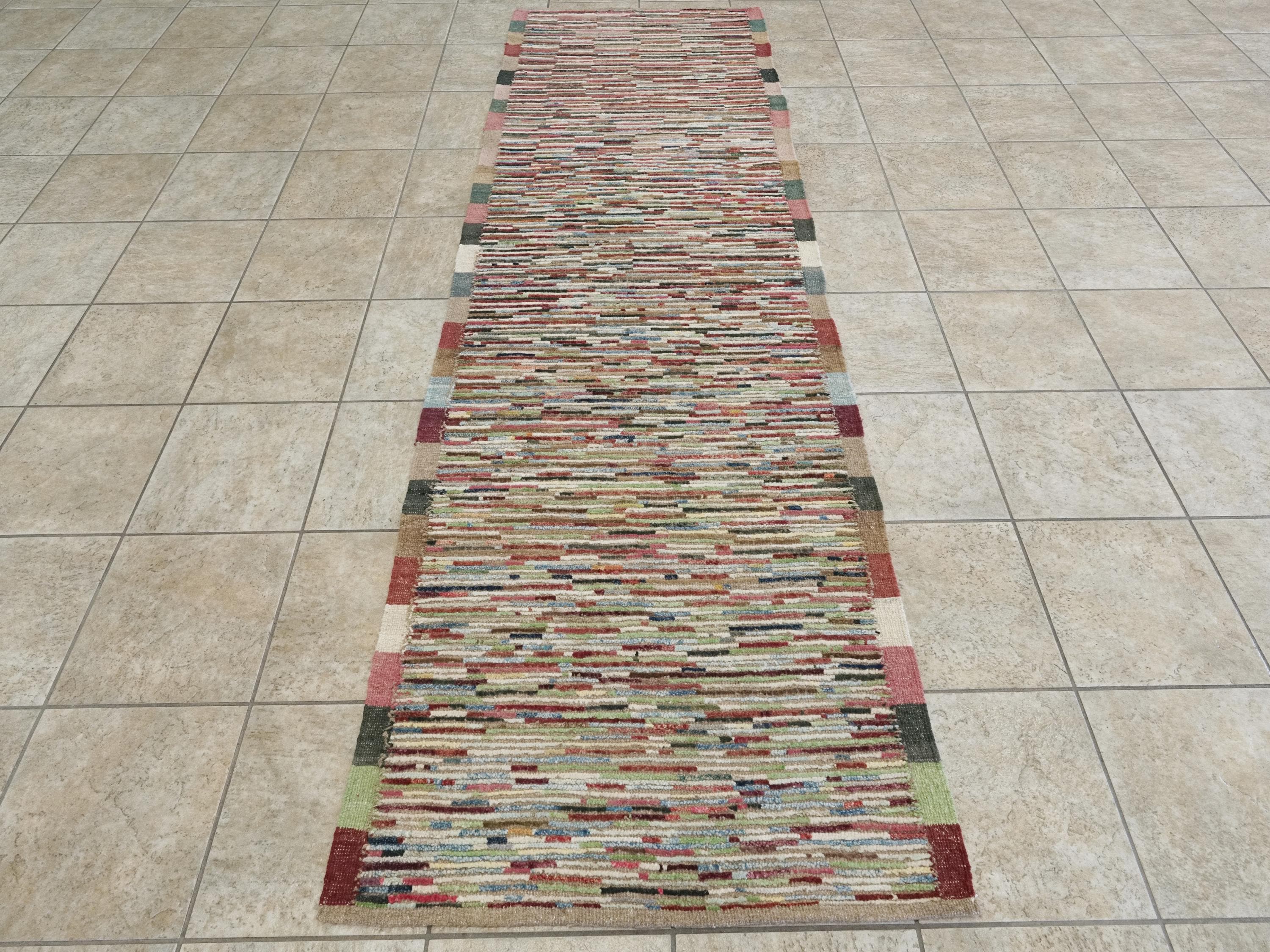 10 Ft Colorful Moroccan Runner Rug - Hand Knotted Wool Hallway Rug
