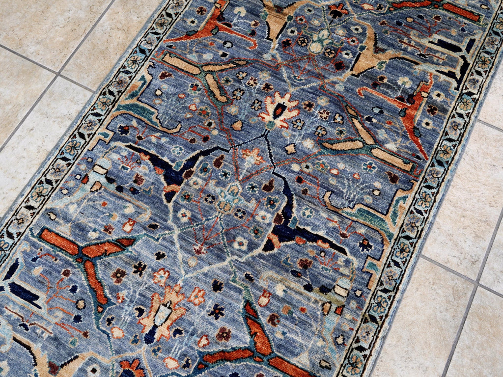 10 Ft Gray Serapi Runner Rug - Hand Knotted Hallway Rug - Persian Design