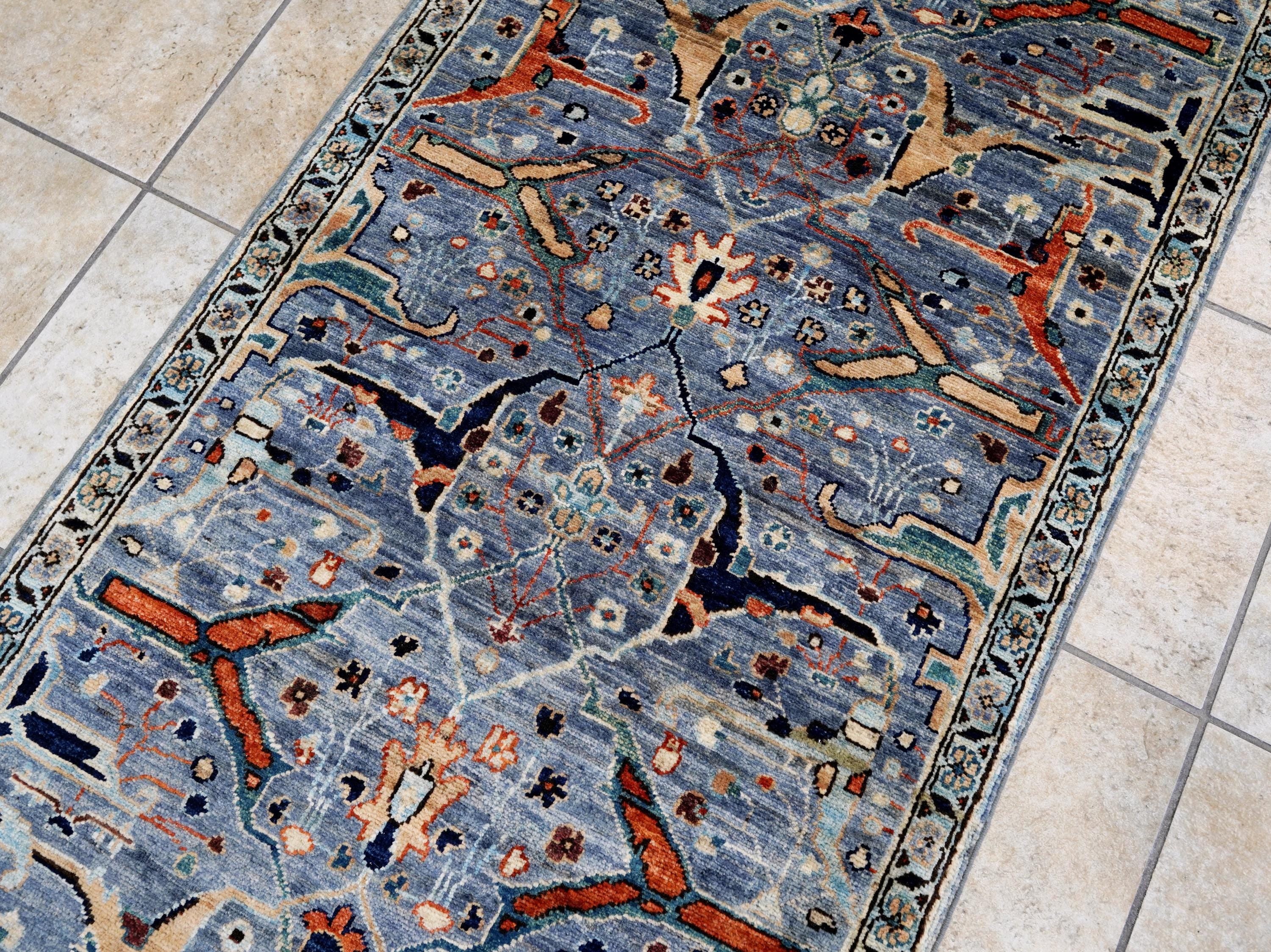 10 Ft Gray Serapi Runner Rug - Hand Knotted Hallway Rug - Persian Design