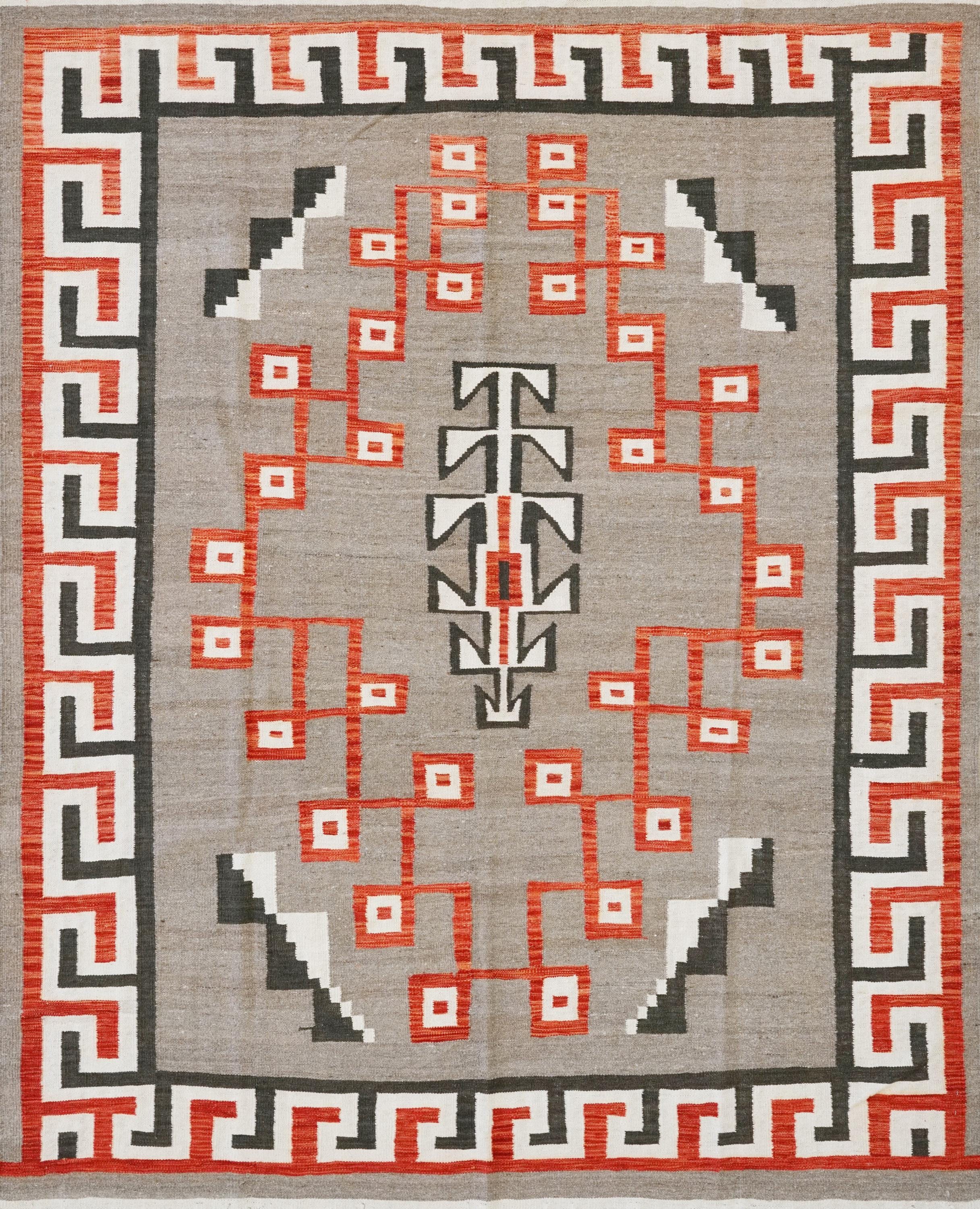 8x10 Ft Red Navajo Rug - Flat Weave Tribal Rug