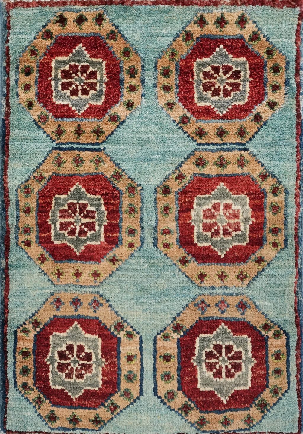 1x2 Ft Hand Knotted Cyan Mamluk Rug: Ghazni Wool Oriental Accent Rug