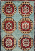 1x2 Ft Hand Knotted Cyan Mamluk Rug: Ghazni Wool Oriental Accent Rug