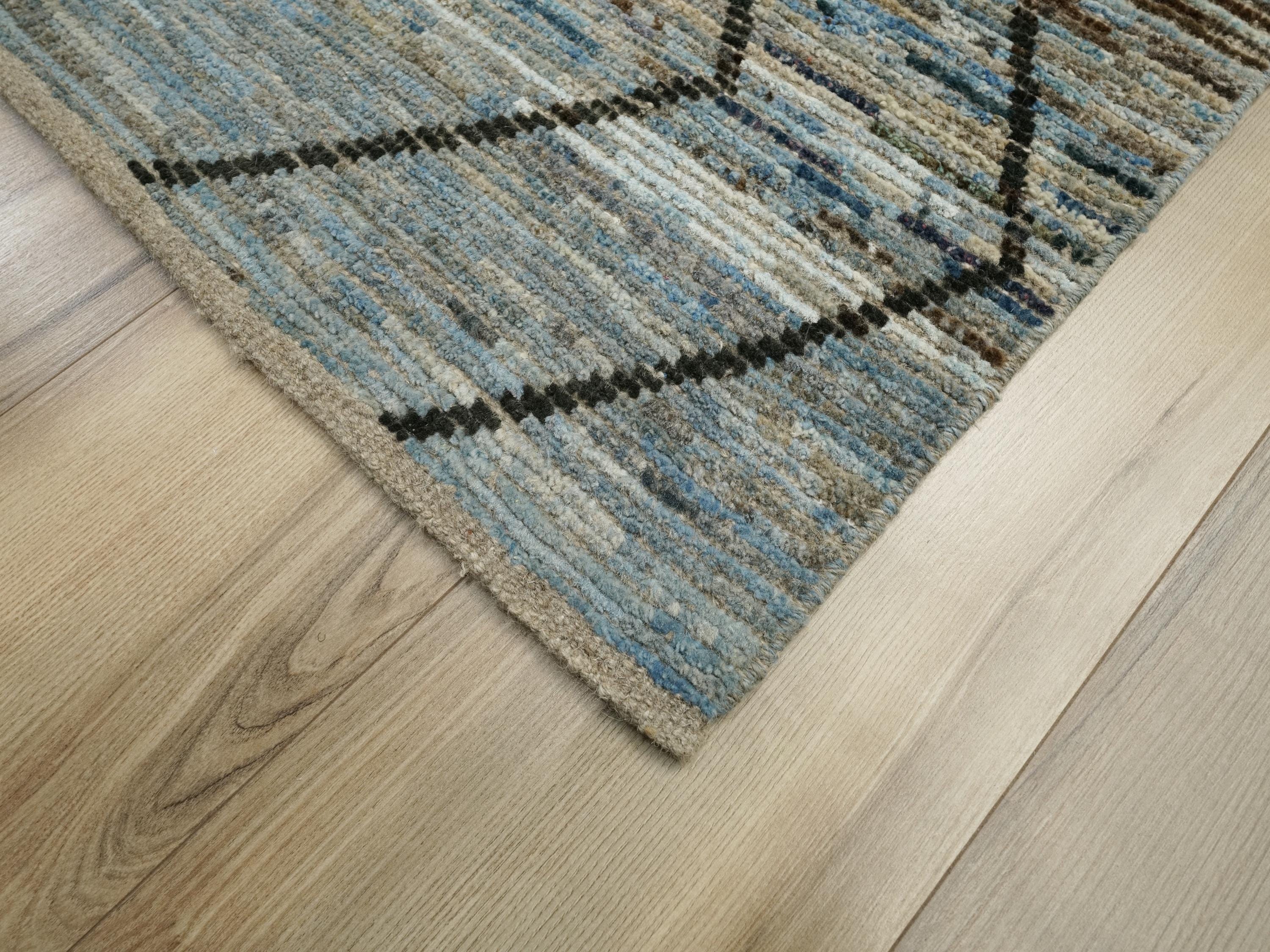 10 Ft Blue Moroccan Runner Rug - Afghan Handmade Wool Hallway Rug