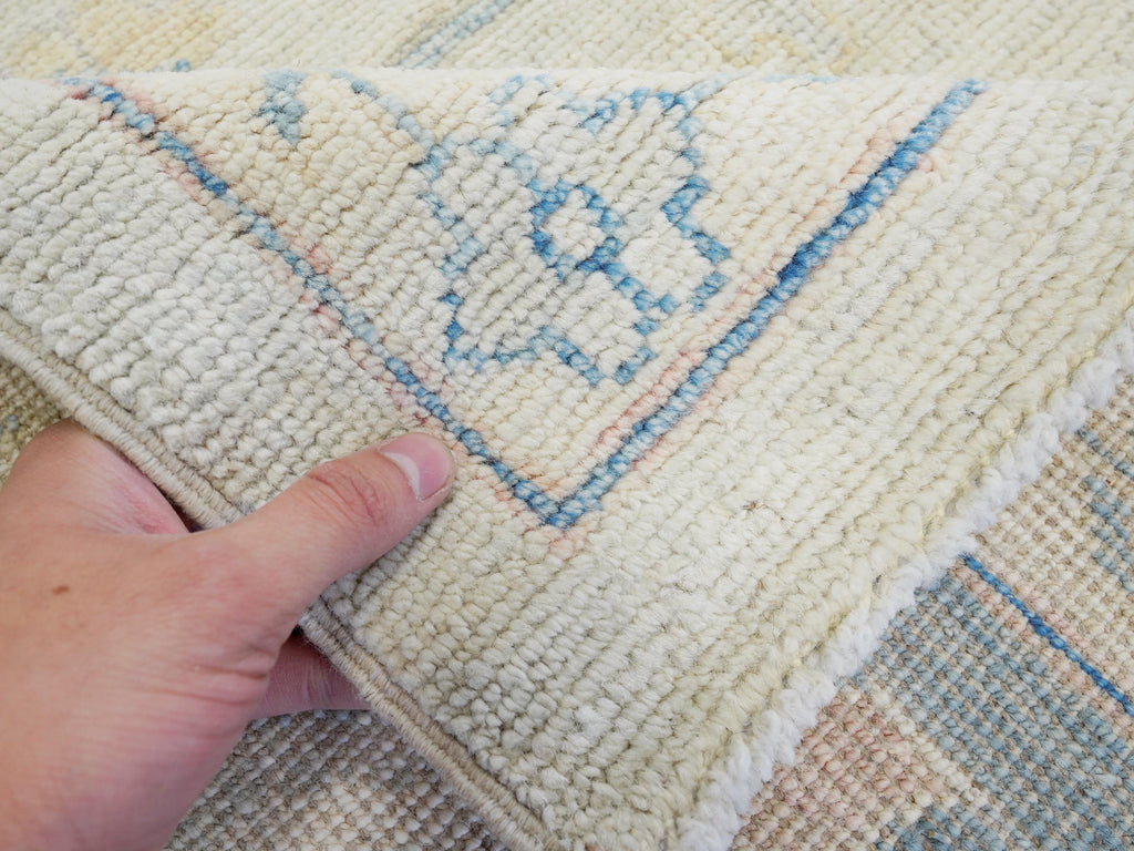 10x14 Ft Blue Oushak Rug - Hand Knotted Afghan Rug - Turkish Floral Design