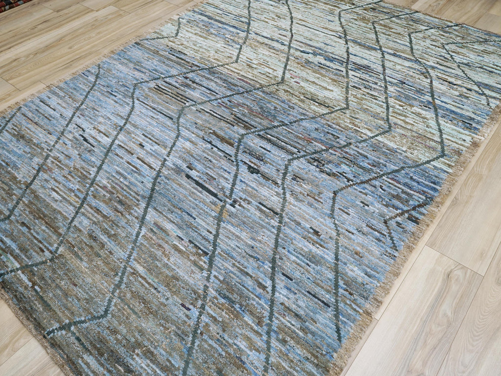 6x9 Ft Blue Moroccan Rug - Hand Knotted Square Rug