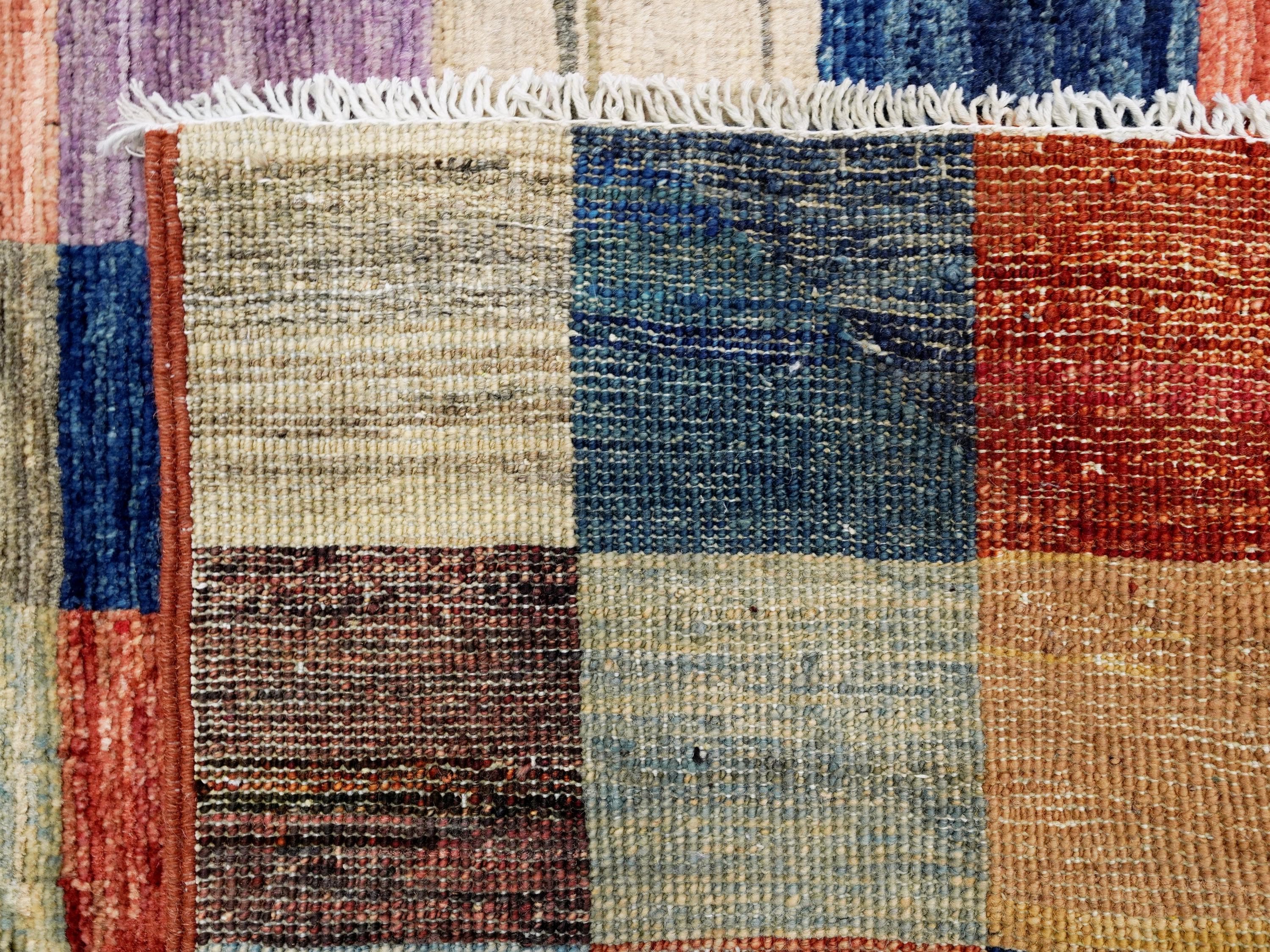 7x10 Multicolor Gabbeh Rug - Afghan Wool Area Rug - Geometric Design
