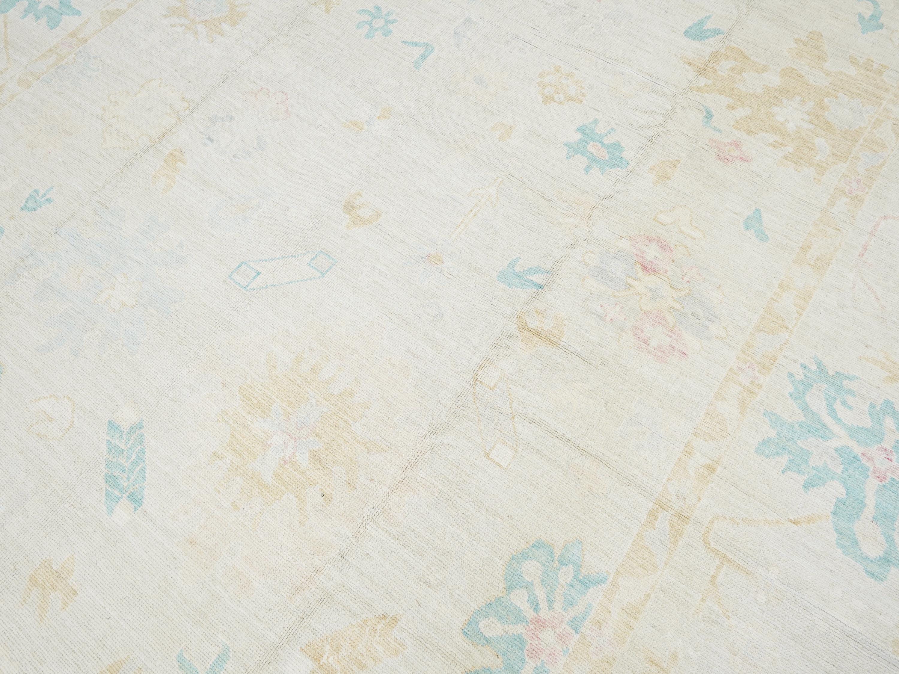 10x14 Ft Colorful Pastel Ushak Rug - Hand Knotted Afghan Rug - Turkish Design