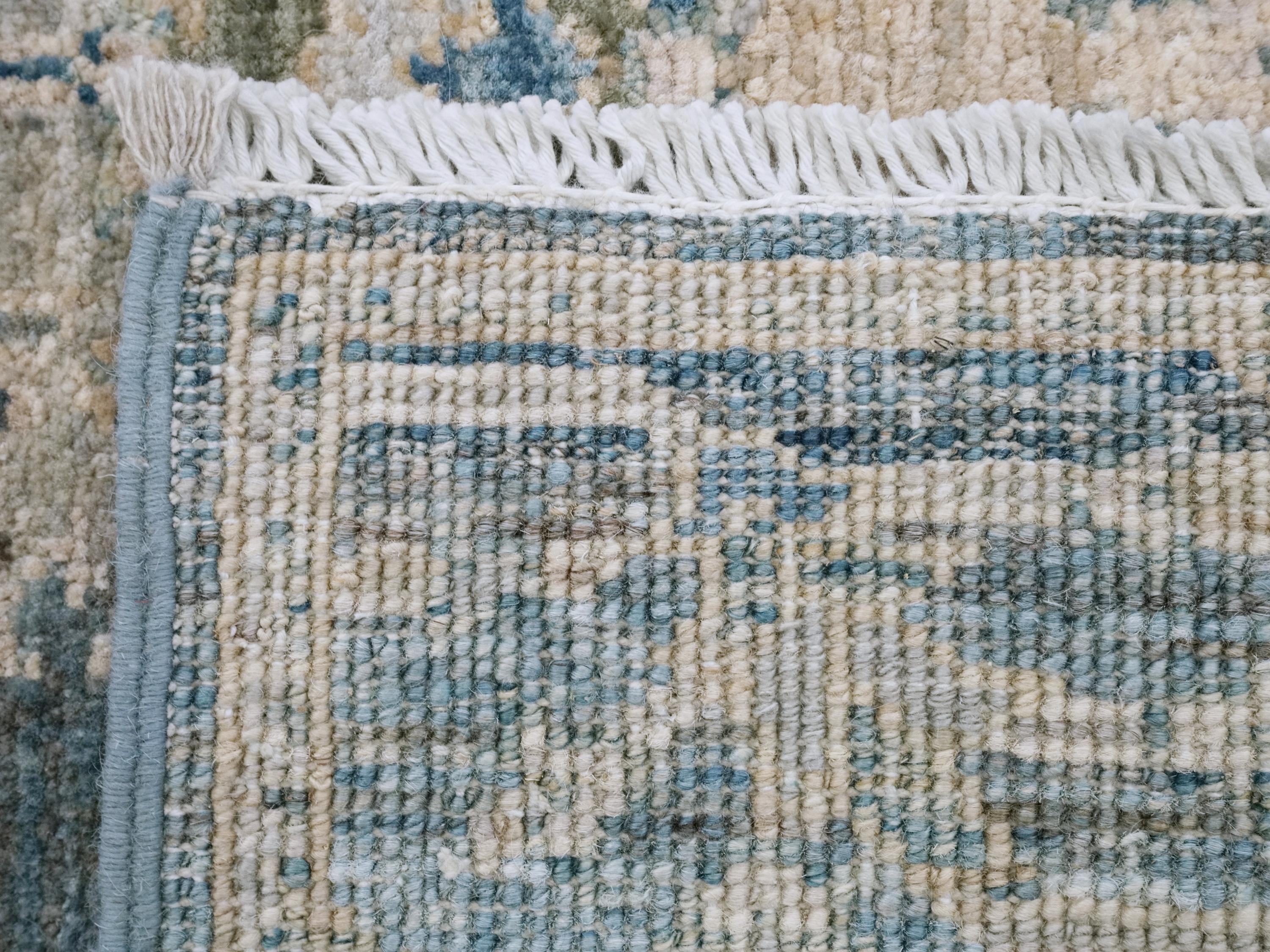 3x5 Ft Blue & Green Serapi Rug - Oriental Wool Rug - Floral Design