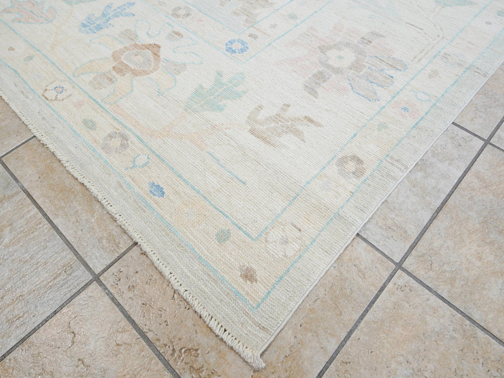 9x12 Ft Pastel Oushak Rug - Handmade Area Rug - Floral Design