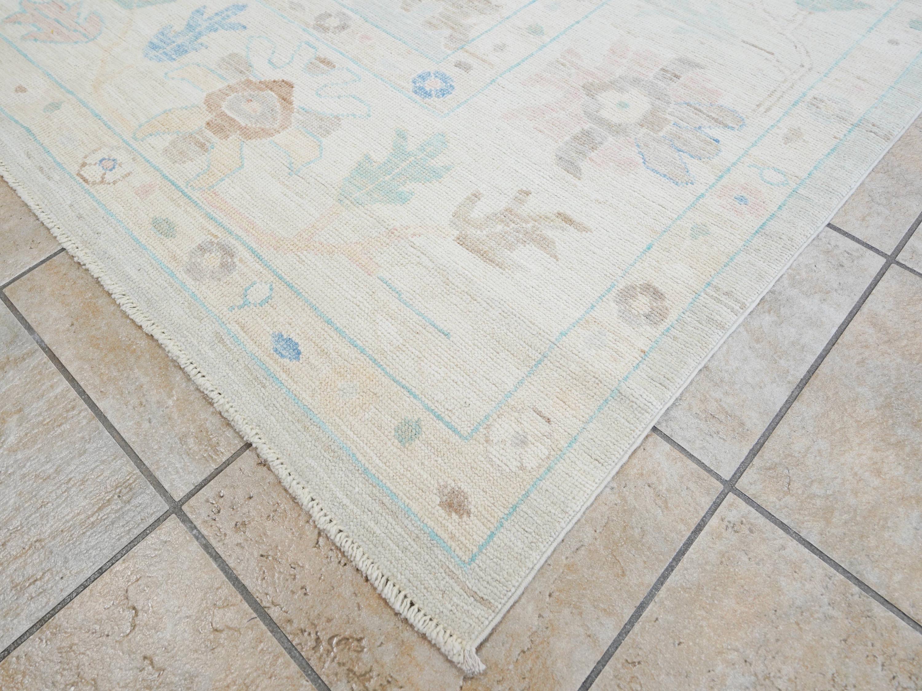 9x12 Ft Pastel Oushak Rug - Handmade Area Rug - Floral Design