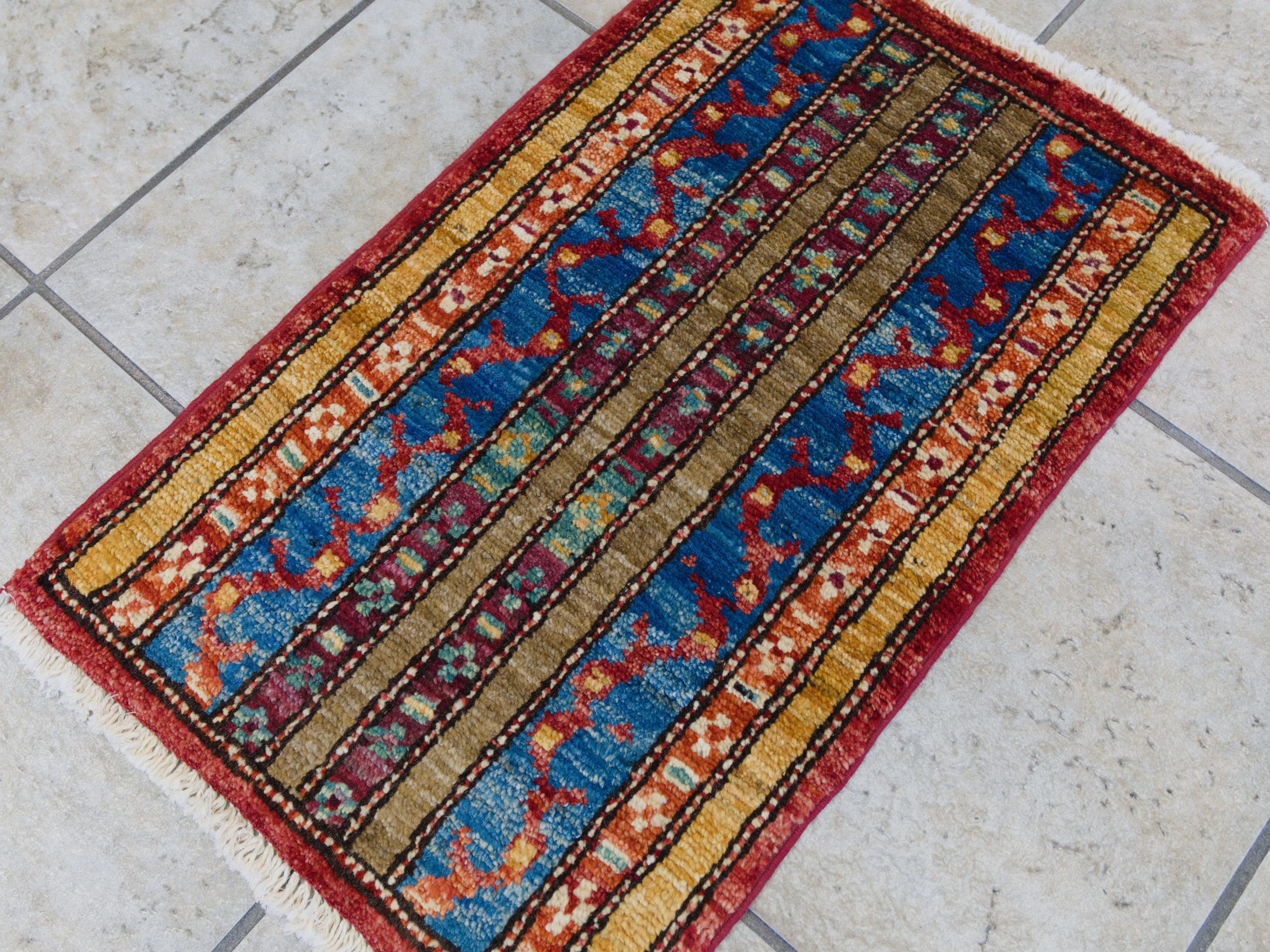 1x2 Ft Blue Khorjin Rug - Wool Accent Rug