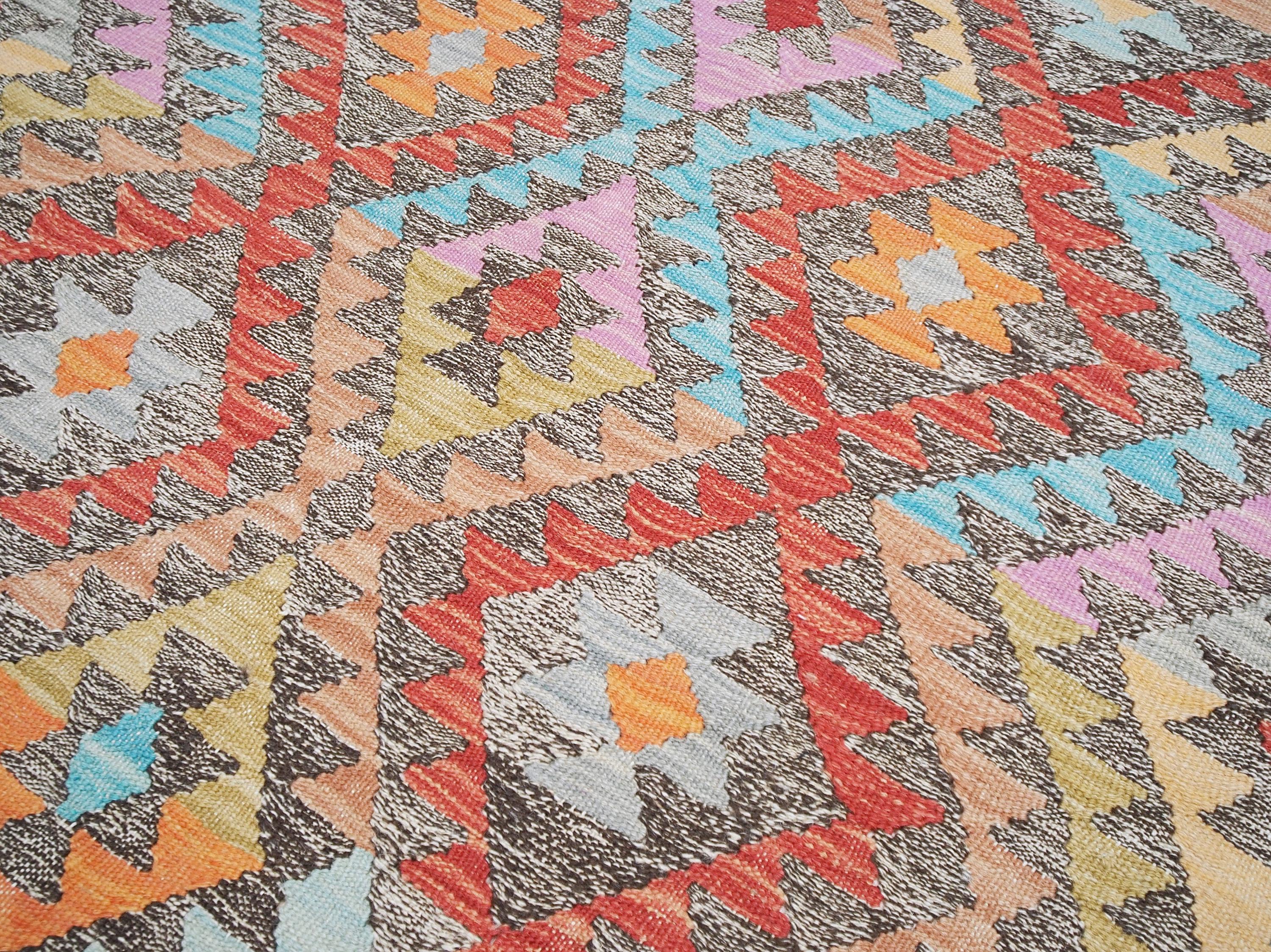 5x6 Ft Orange Tribal Kilim Rug - Flat Weave Wool Rug