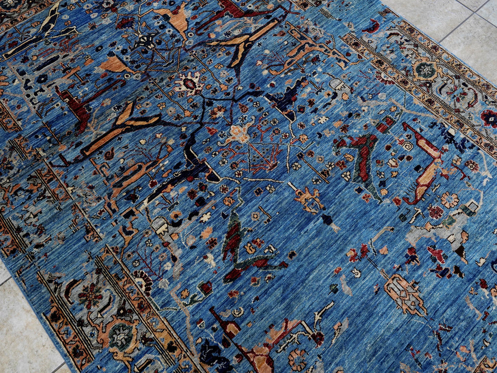 6x9 Ft Blue Serapi Rug - Traditional Wool Rug - Broken Design