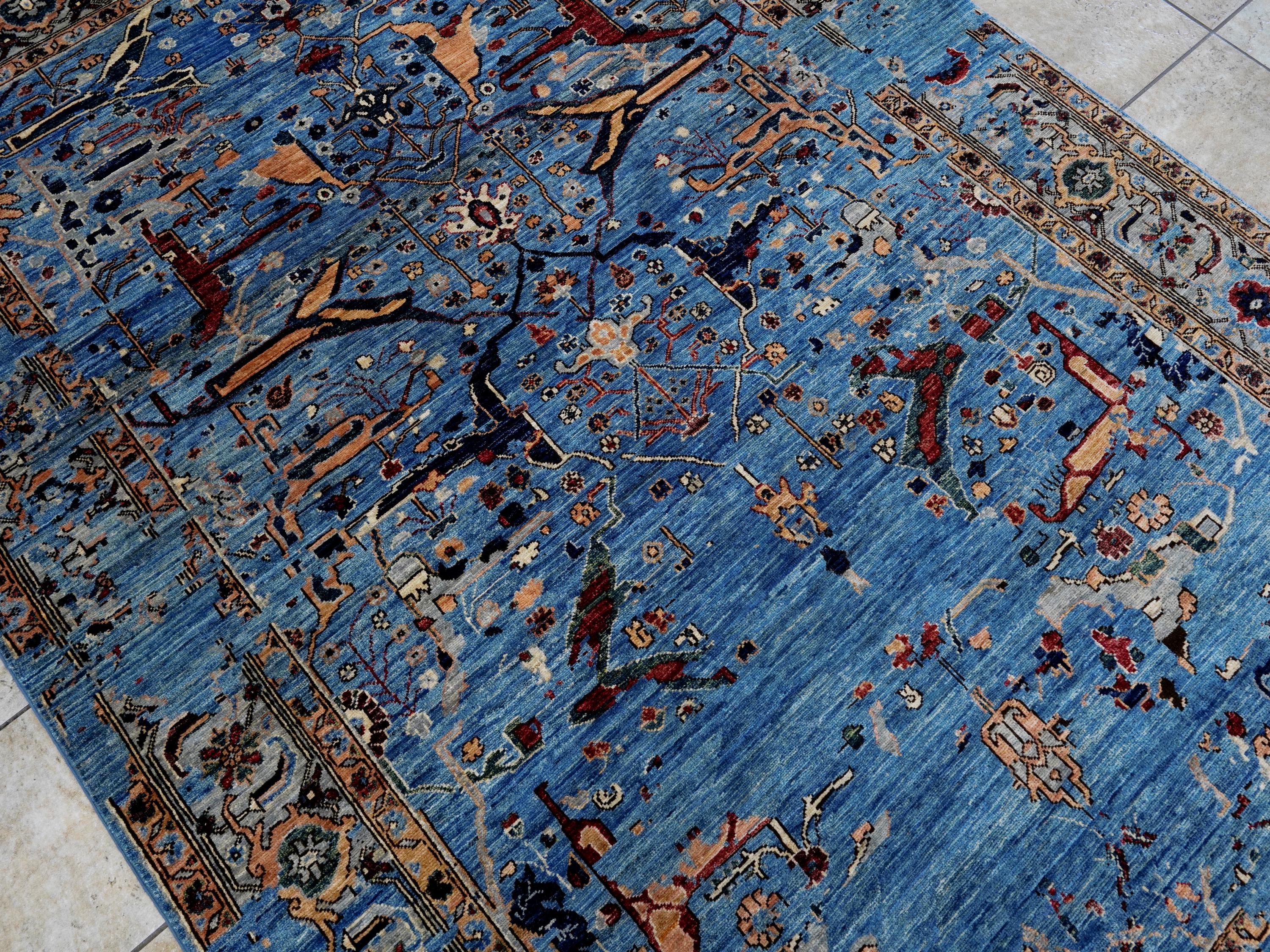 6x9 Ft Blue Serapi Rug - Traditional Wool Rug - Broken Design
