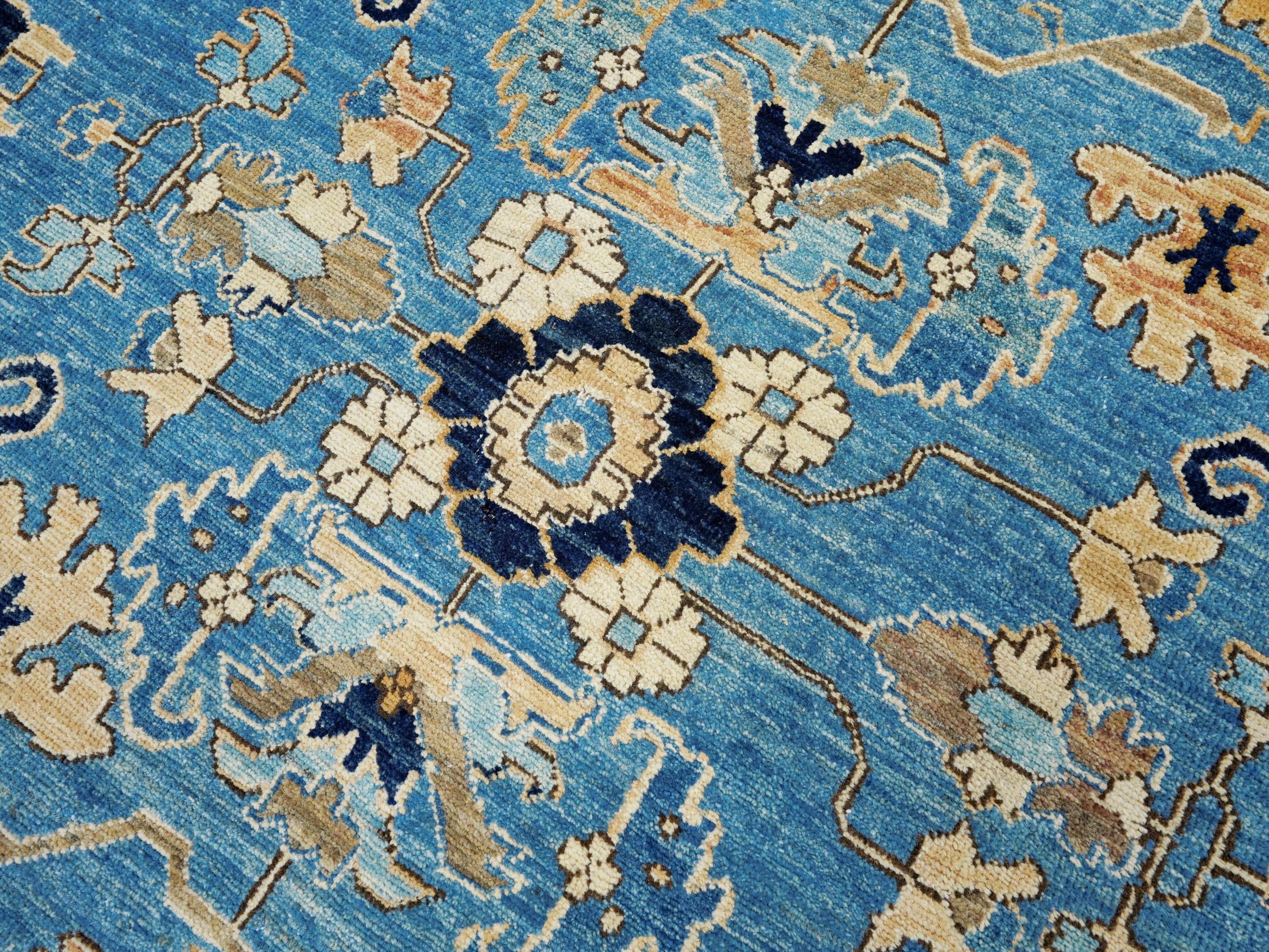 6x9 Ft Hand Knotted Serapi Rug - Blue Persian Antique Rug