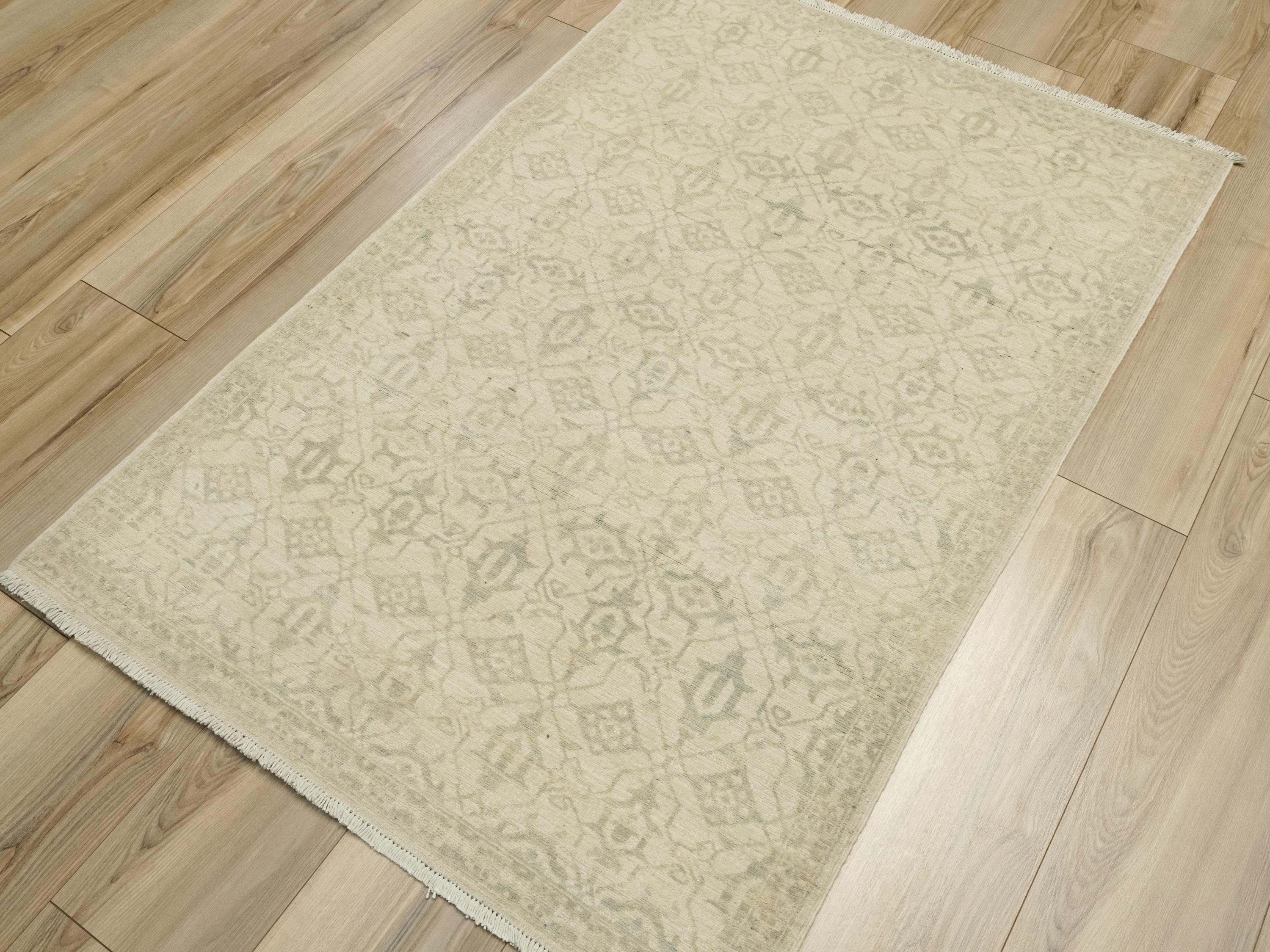 3x5 Ft White Heriz Rug - Ghazni Wool - Oriental Area Rug