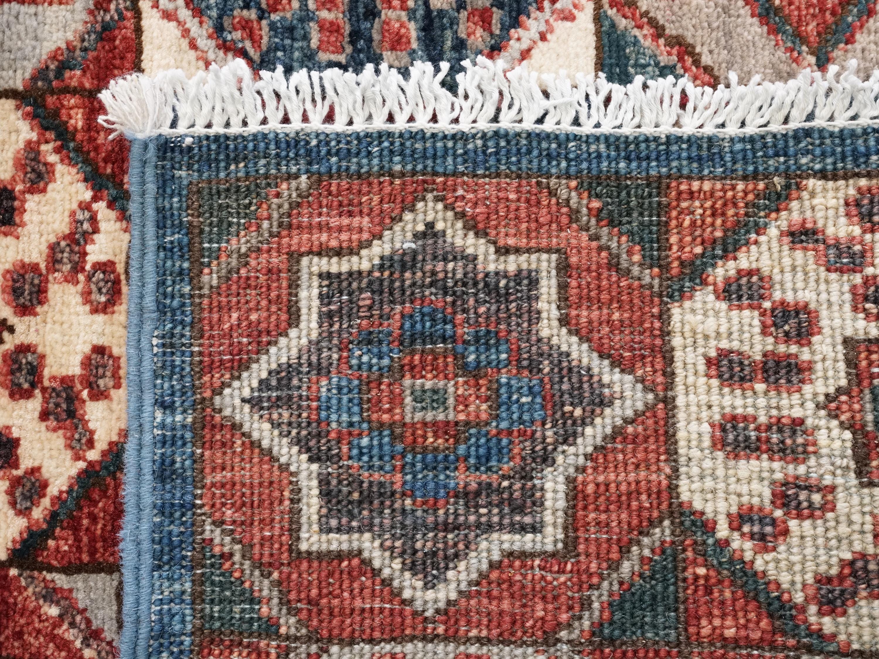 2x5 Ft Blue Mamluk Rug - Hand Knotted Ghazni Wool Runner