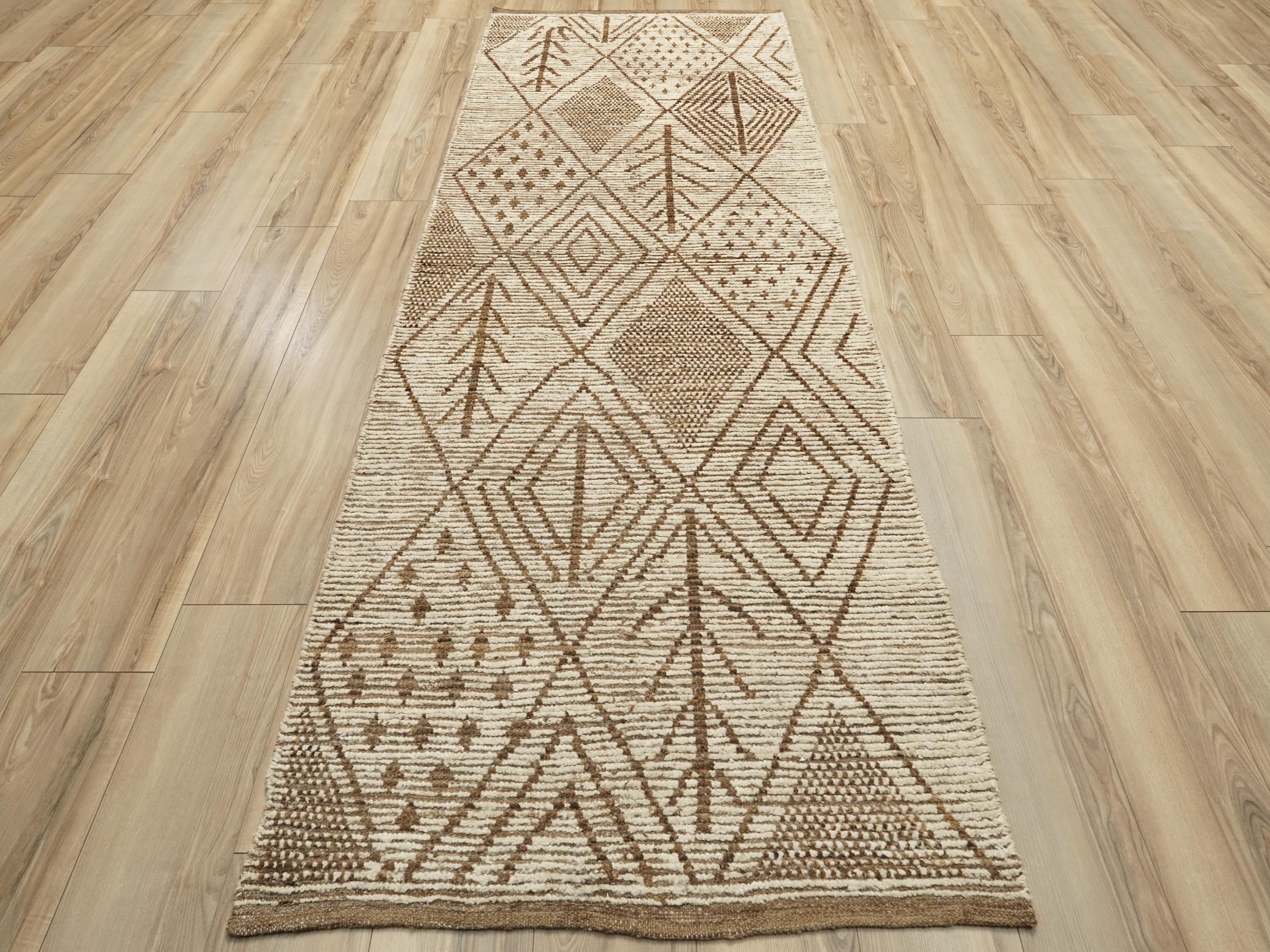 10 Ft Beige Moroccan Runner Rug - Afghan Wool Runner