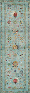 9 Ft Cyan Serapi Runner Rug - Hand Knotted Hallway Rug - Persian Design